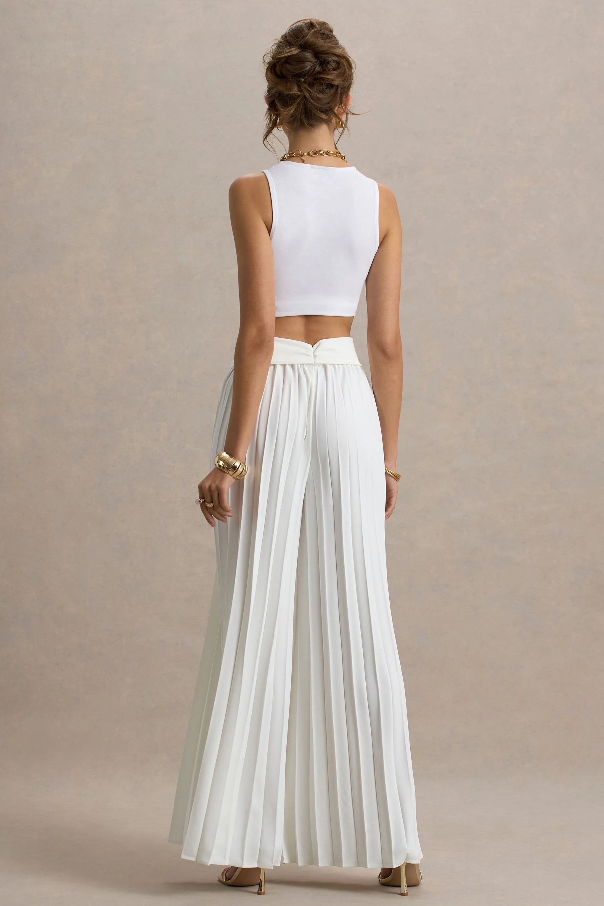 Eclipse Cream Pleated Wide Leg Trousers