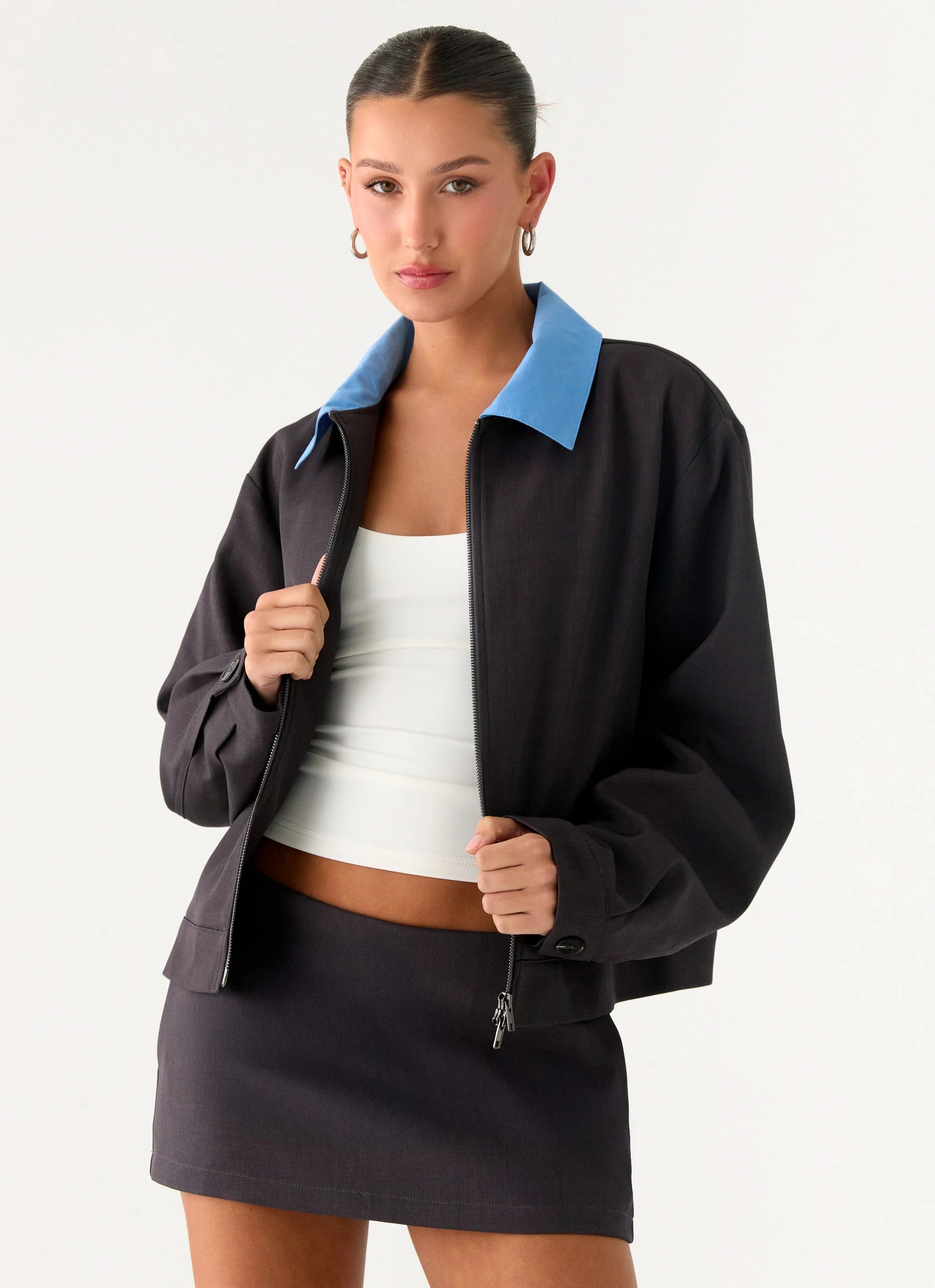 Harlee Poplin Suiting Jacket Charcoal
