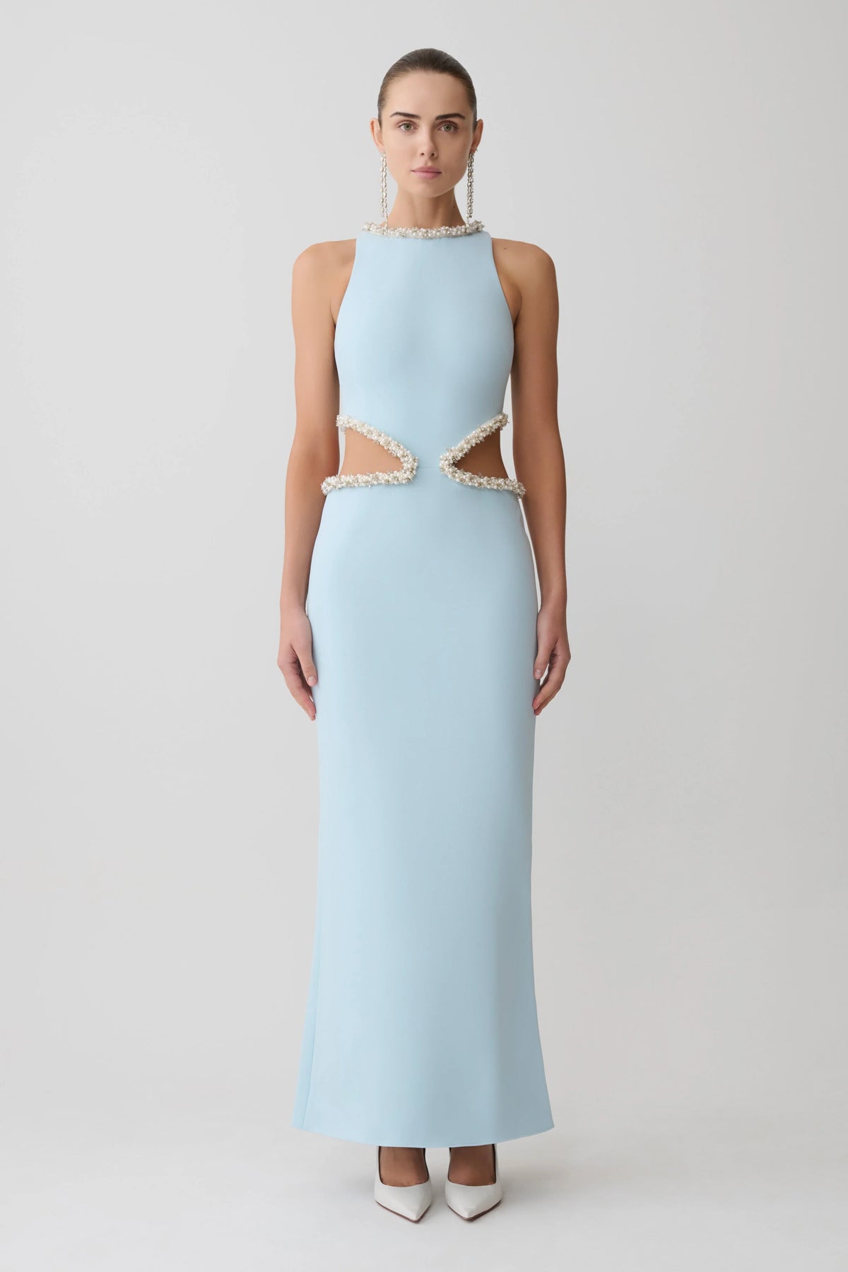 Nicole Embellished Cut Out Maxi Dress Pale Blue