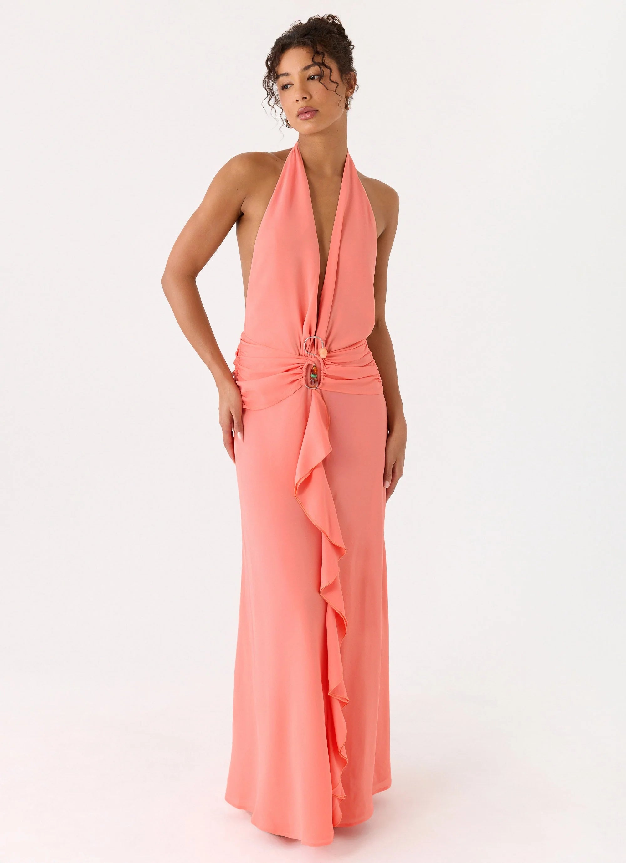 Attina Halter Maxi Dress Coral