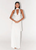 Alicia Satin Halter Maxi Dress White