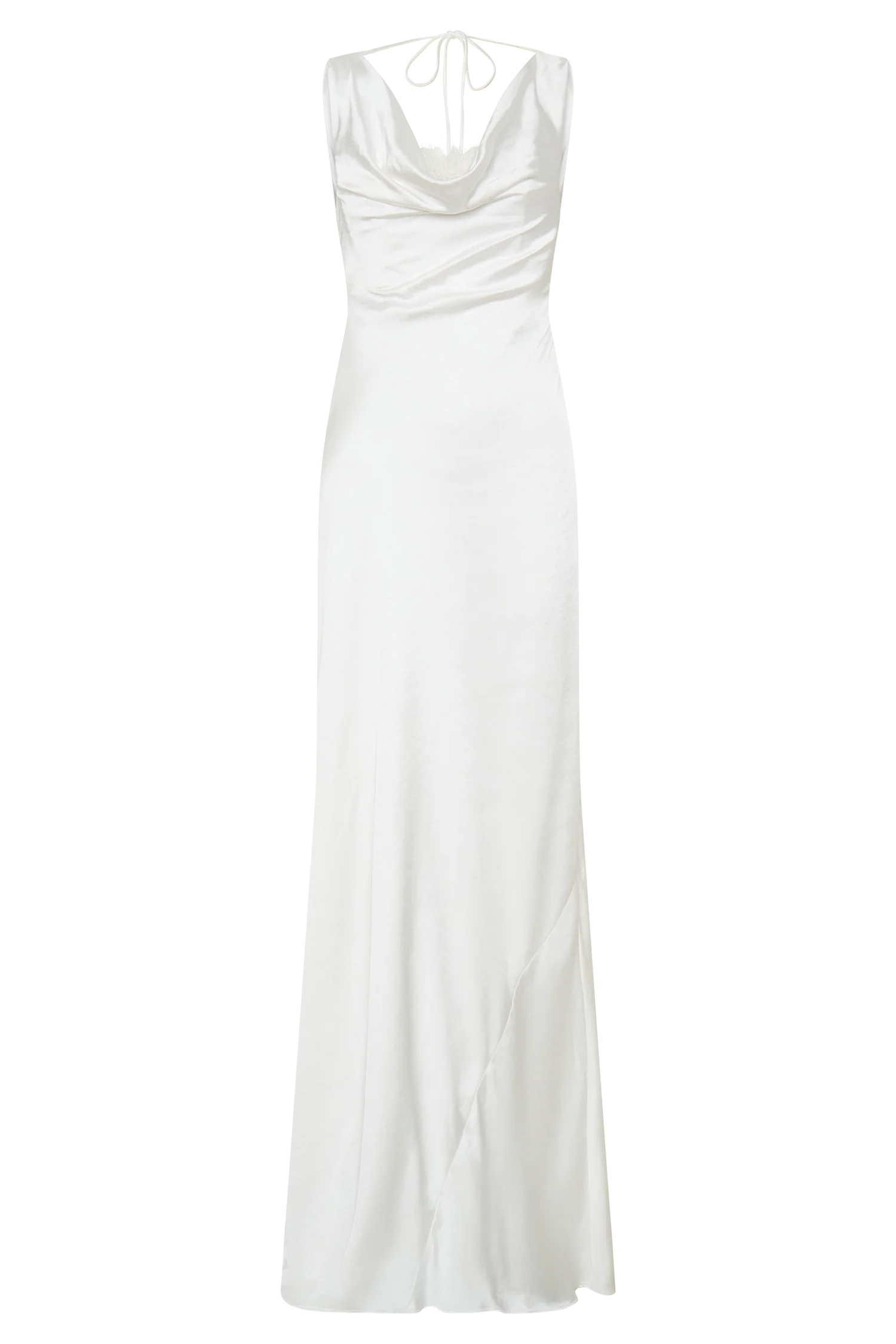 Ashley Cowl Neck Lace And Satin Maxi Dress Ivory