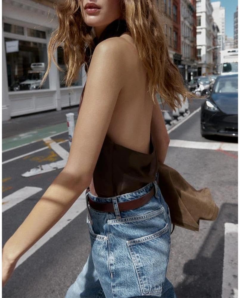 Women Halter Top Cowl Neck Backless Satin Silk Tank Tops Elegant Going Out Clubwear
