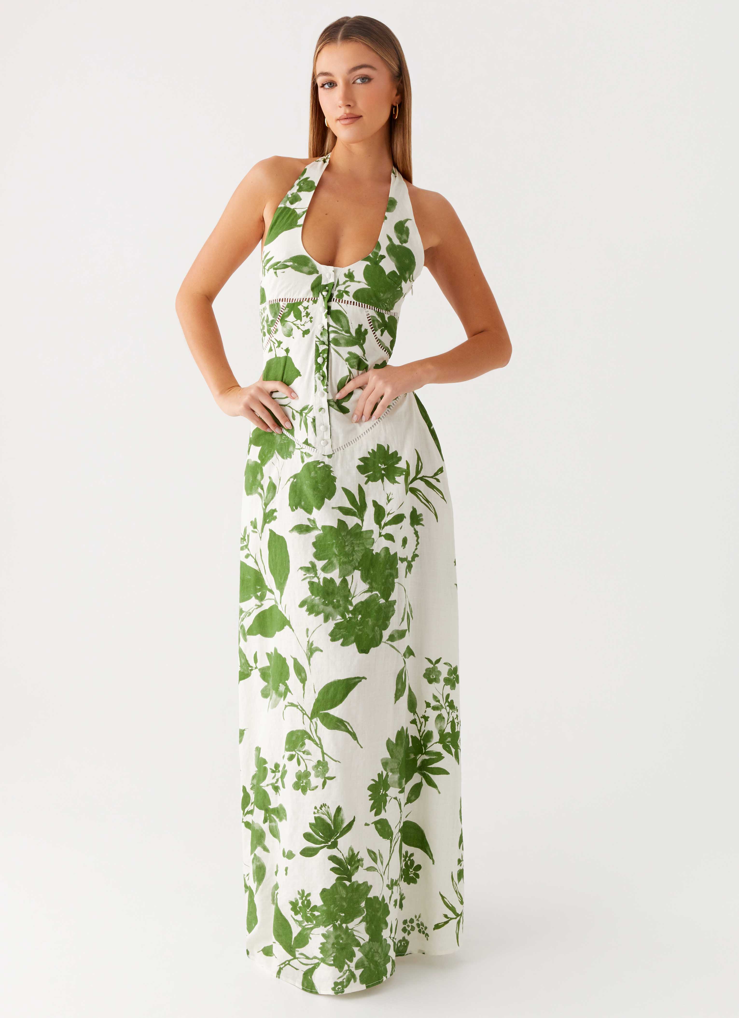 Ember Valley Cotton Maxi Dress Verdant Bloom