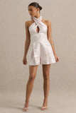Sharie Cream Floral Print Jacquard Halter Neck Playsuit With Cut Out Detail