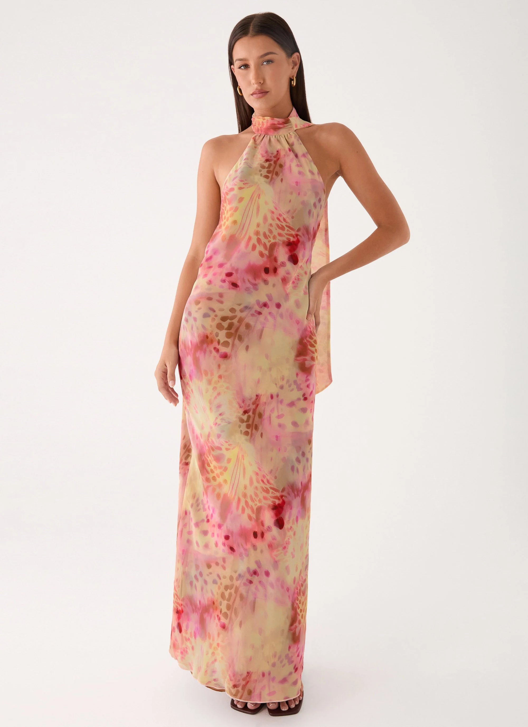 Keena Chiffon Scarf Maxi Dress - Botanic Cheetah