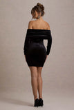 Gilda Black Velvet Bardot Long Sleeve Mini Dress