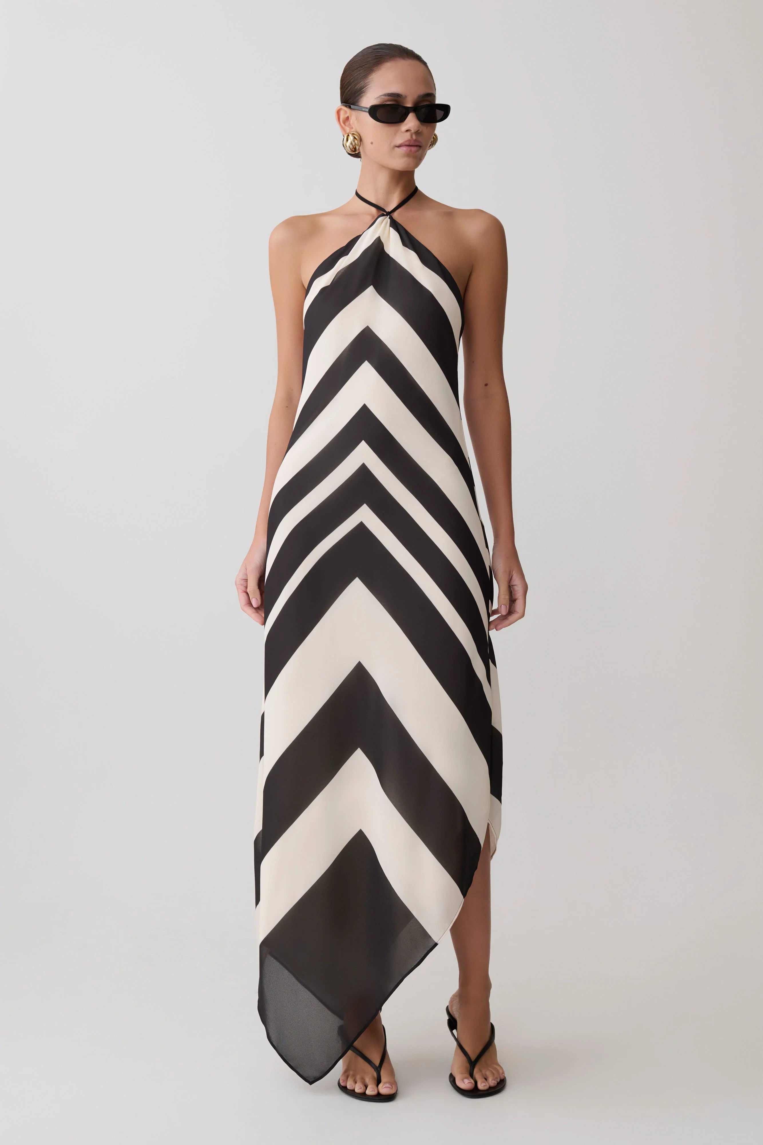 Hope Satin Halter Midi Dress Black White