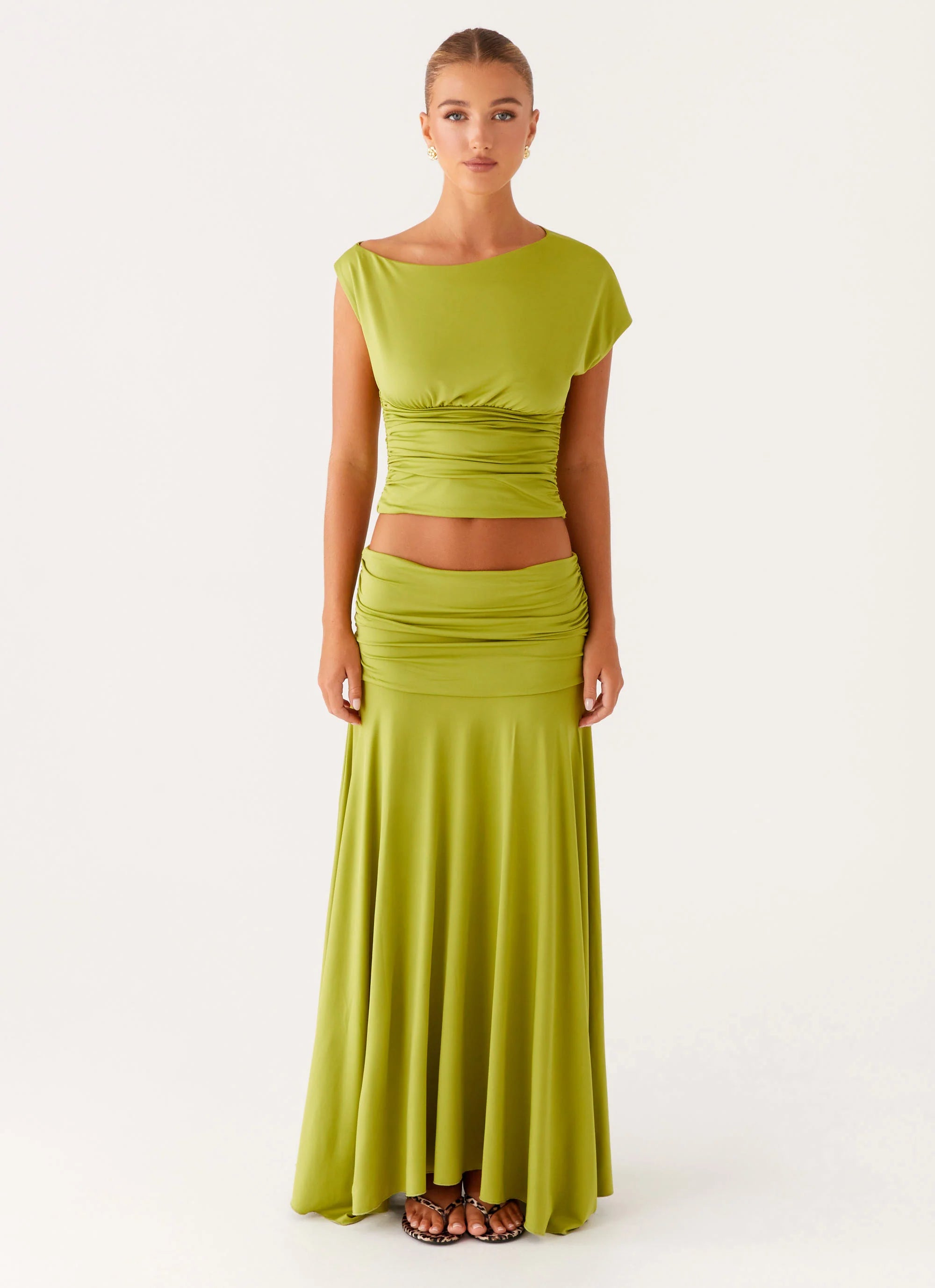 Liana Ruched Maxi Skirt Green