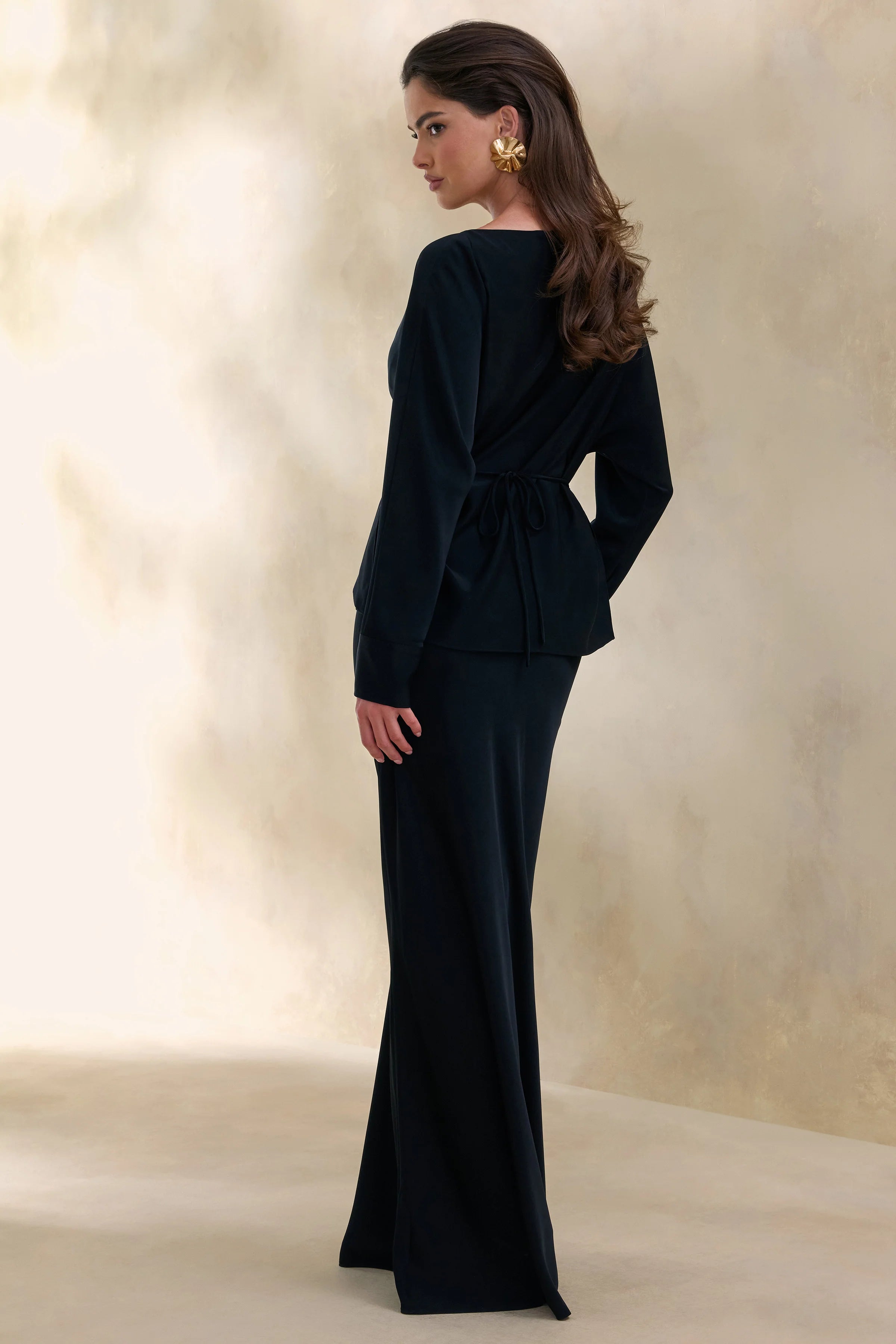Elaria Black Satin Maxi Skirt