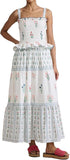 Women Floral Maxi Dress Sleeveless Smocked Ruffle Flowy Boho Sundress with Pockets Summer Vacation