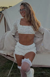 My Love White Ruffle Micro Shorts