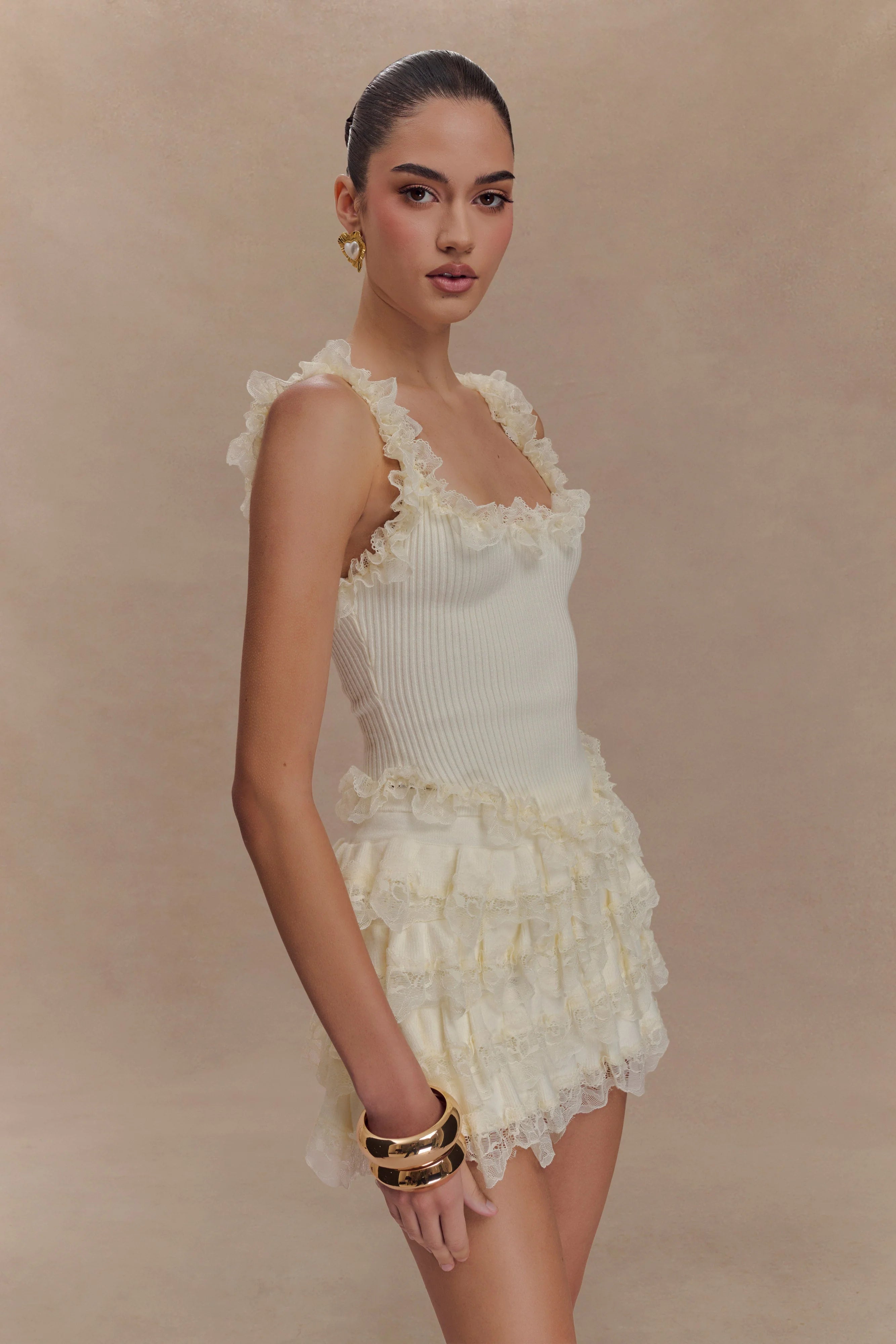 Margaret Lace Ruffle Mini Skort Cream
