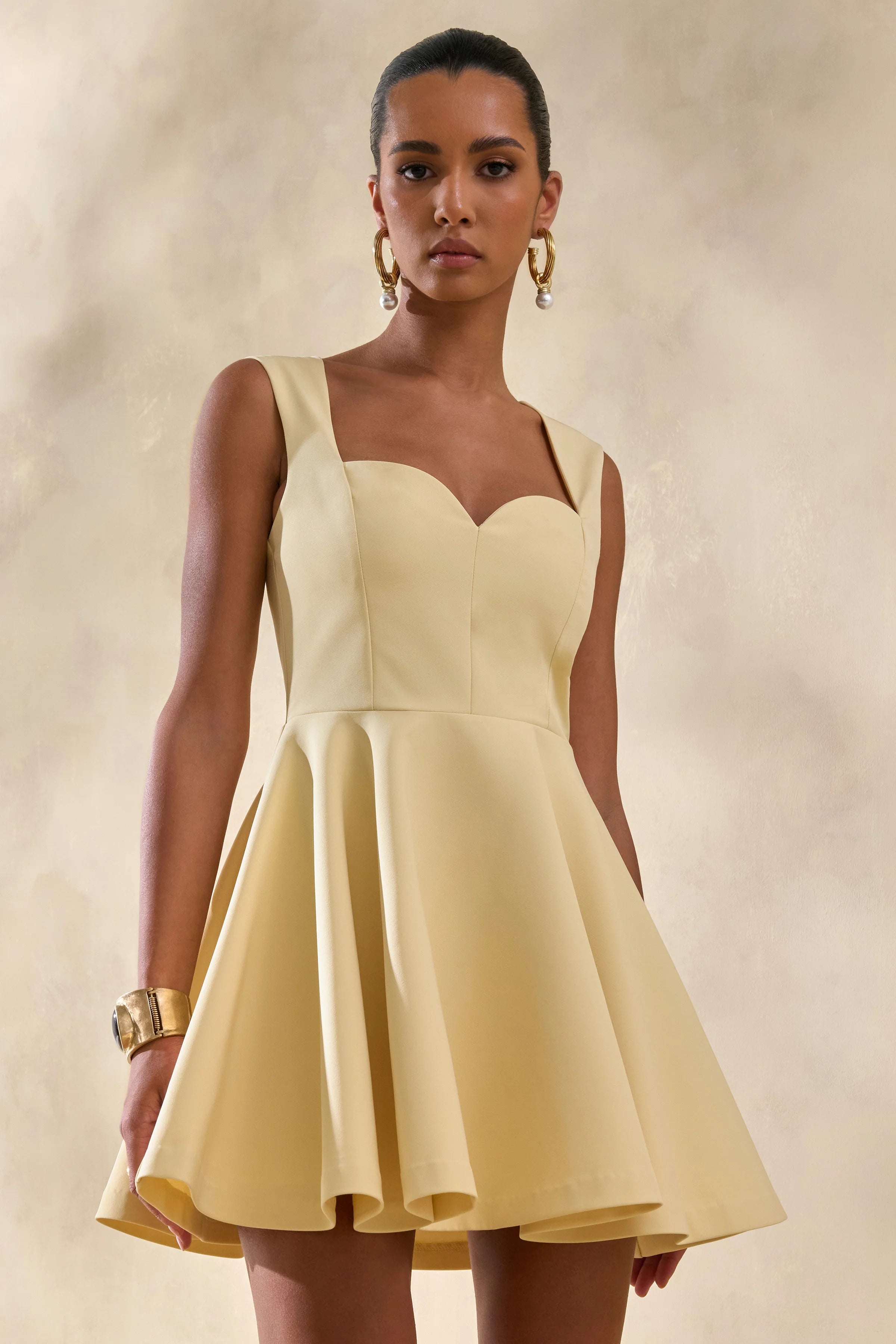 Katya Lemon Sweetheart Neck Skater Mini Dress