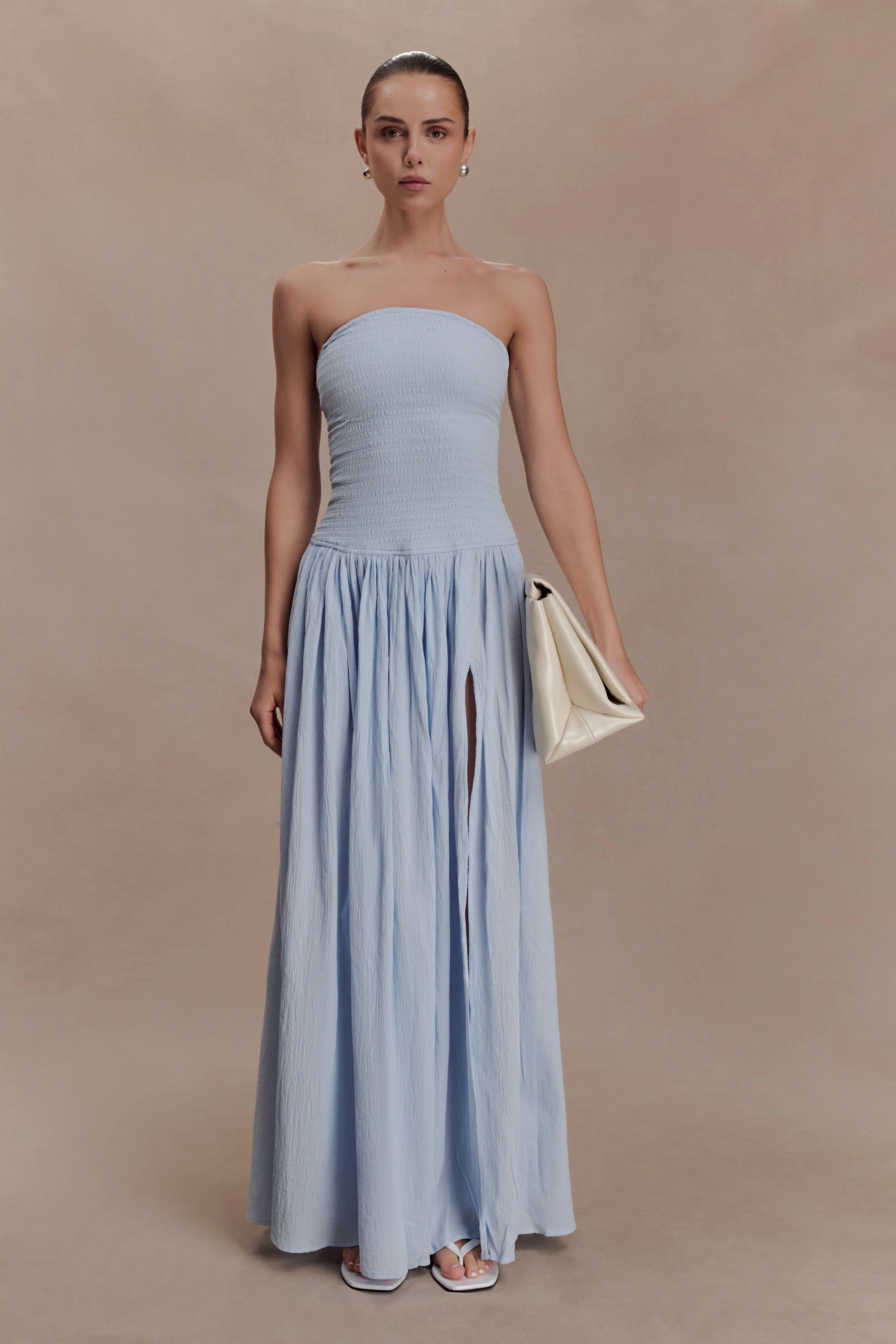 Maureen Cotton Shirring Maxi Dress Powder Blue