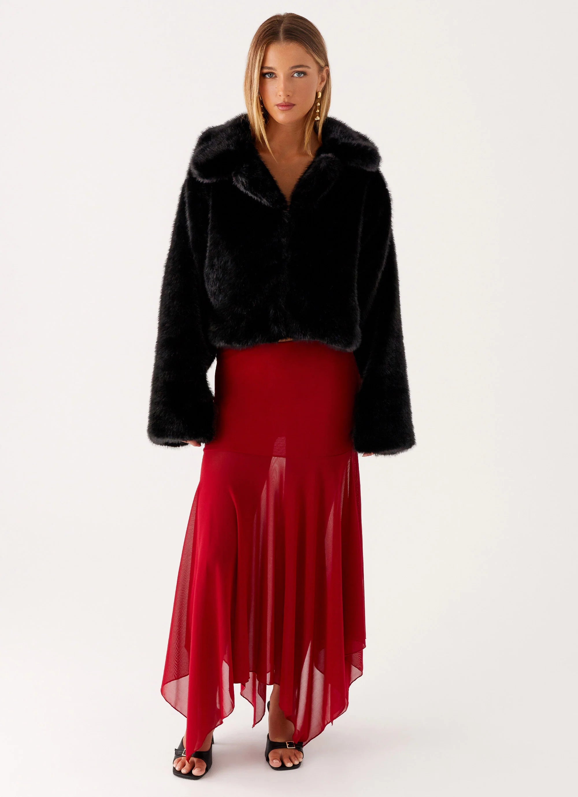 Carys Cropped Faux Fur Jacket Black