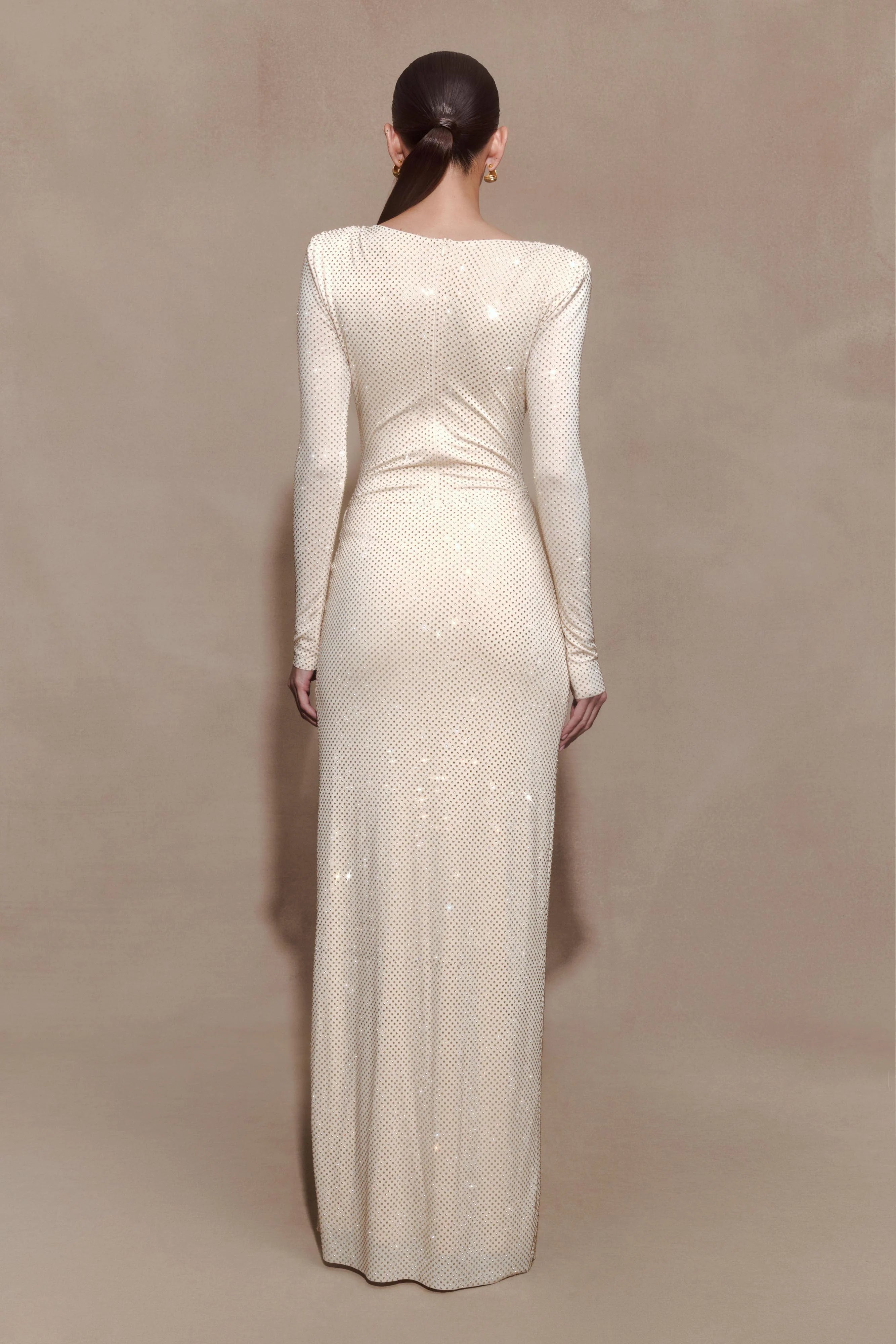 Deanna Long Sleeve Diamante Maxi Dress Gold