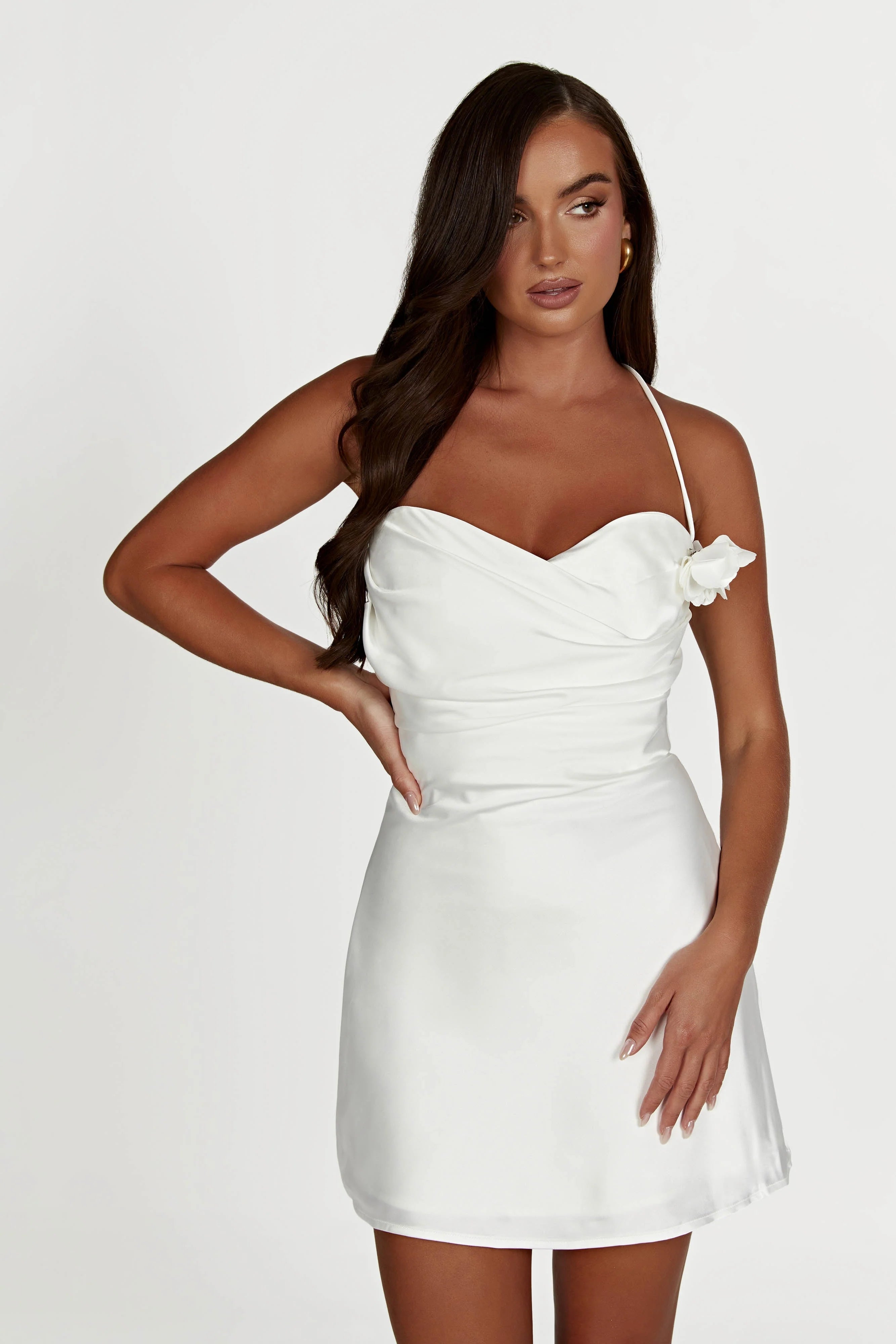 Otillie Rose Halter Mini Dress White
