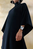 Lumisette Black Satin High Neck Maxi Dress With Cape