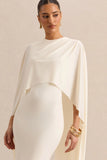 Luxalyn Cream Round Neck Midi Dress With Cape Detail