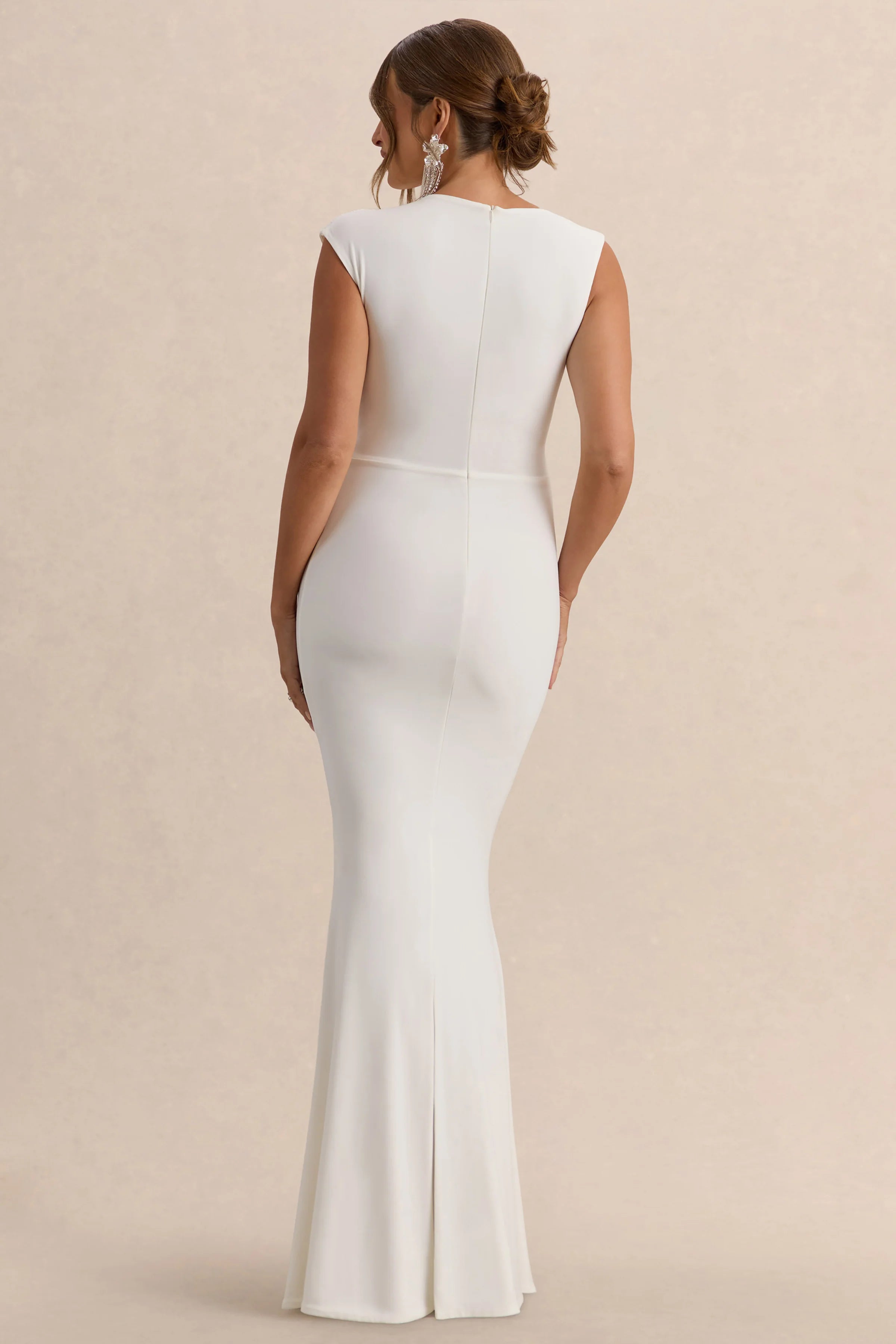 Osanna White Wide Neck Maternity Maxi Dress With Ruched Detailing