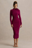 Tamara Burgundy Long Sleeve Ruched Midi Dress