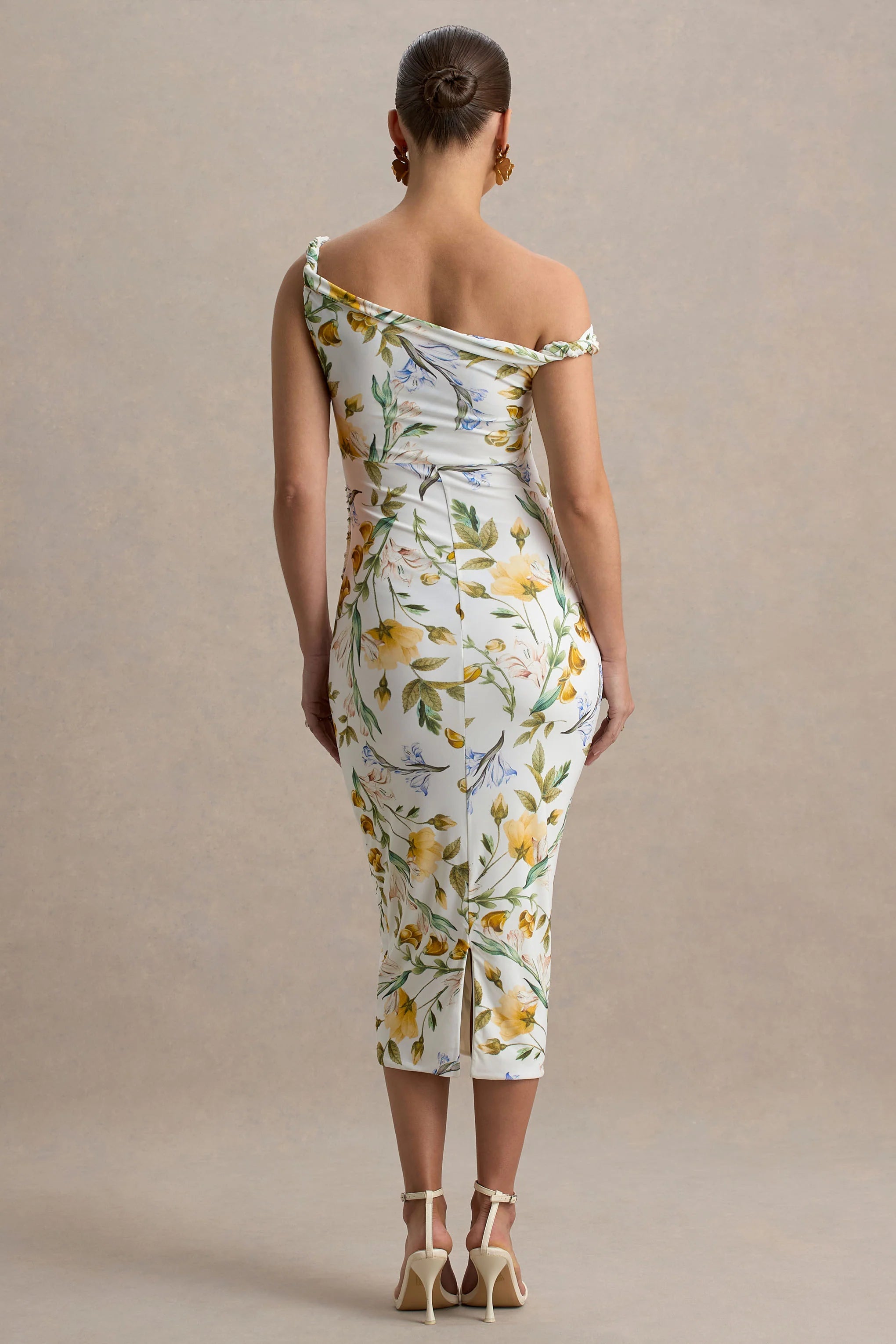 Salome Lemon Floral Print Twisted Asymmetric Maternity Midi Dress