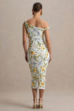 Salome Lemon Floral Print Twisted Asymmetric Maternity Midi Dress