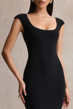 Piper Black Square Neck Maxi Dress With Cap Sleeves