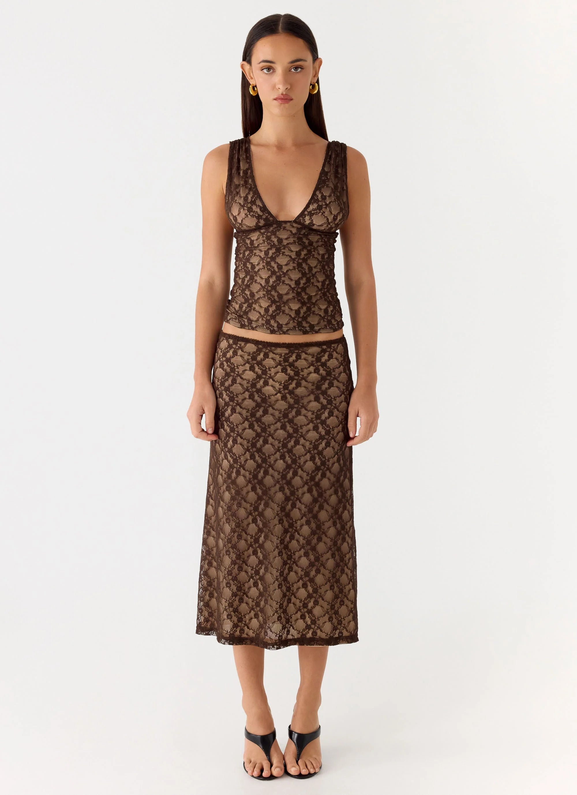 Malachie Lace Midi Skirt Chocolate