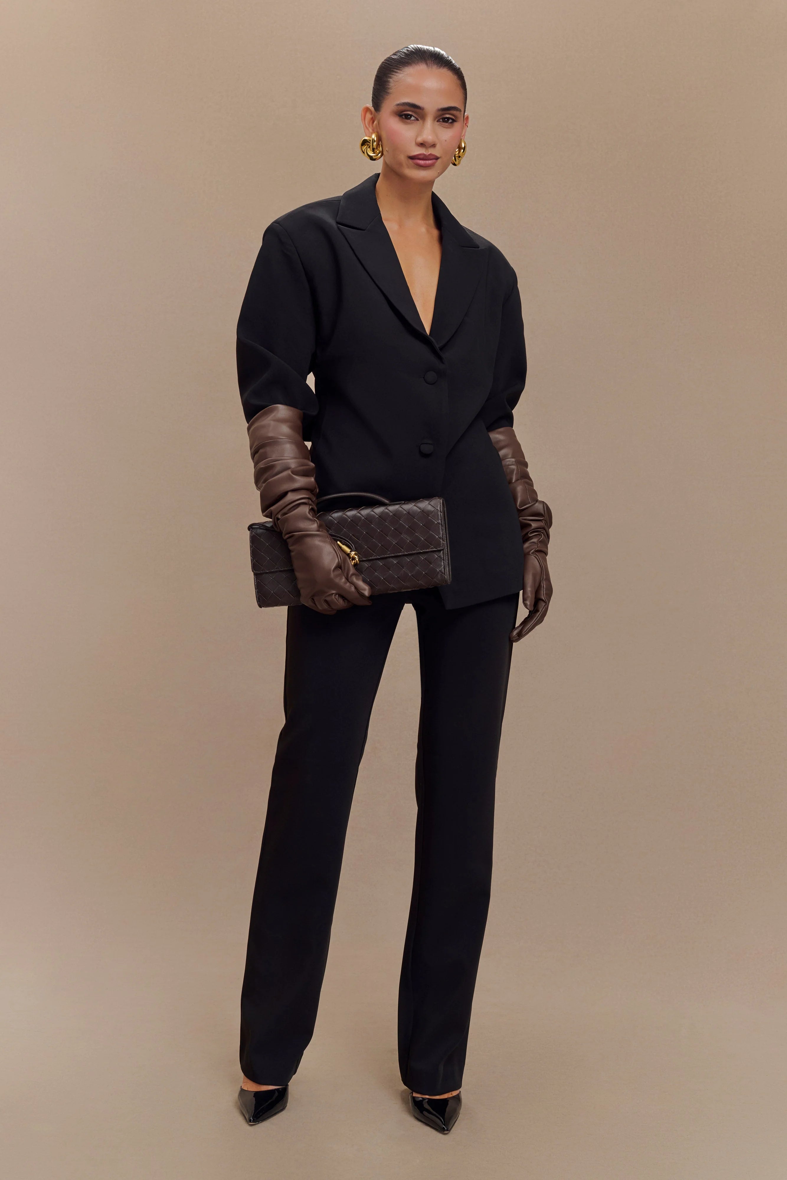 Jasper Faux Leather Elbow Length Gloves Dark Chocolate