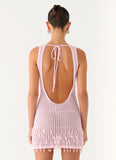 Miracle Beaded Crochet Mini Dress Pink