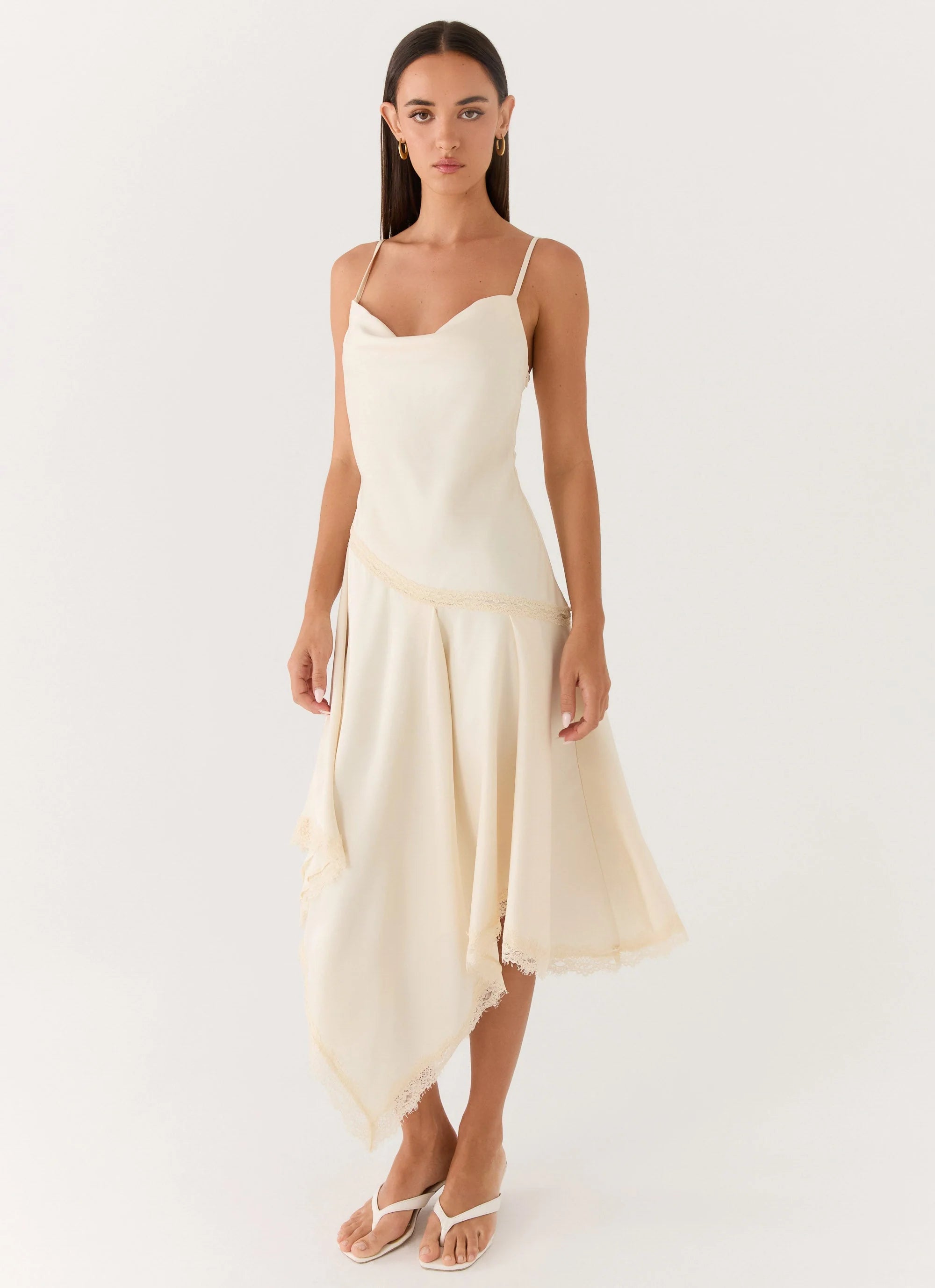 Cleosa Asymmetrical Midi Dress Ivory