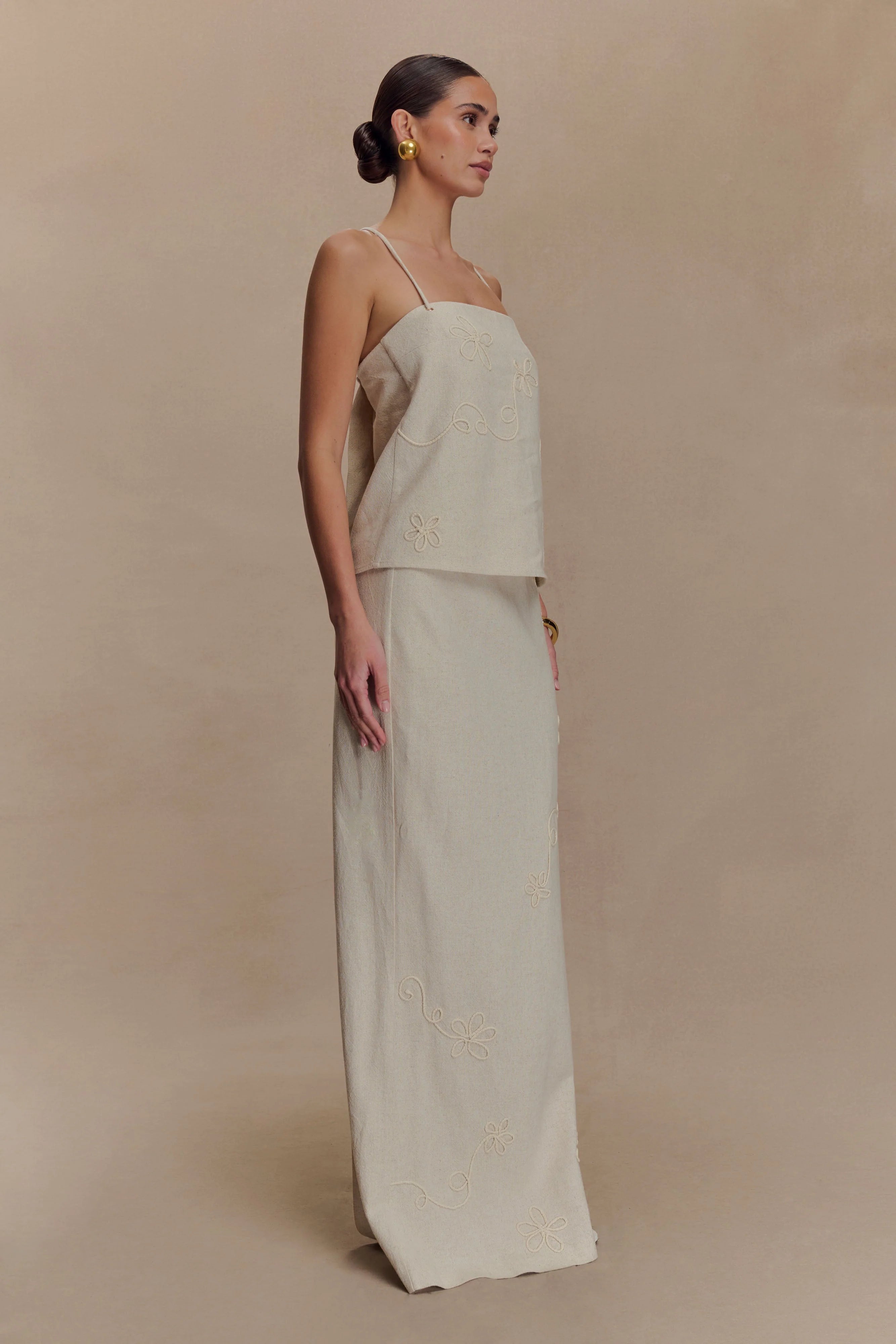 Casey Linen Corded Embroidered Linen Top Natural