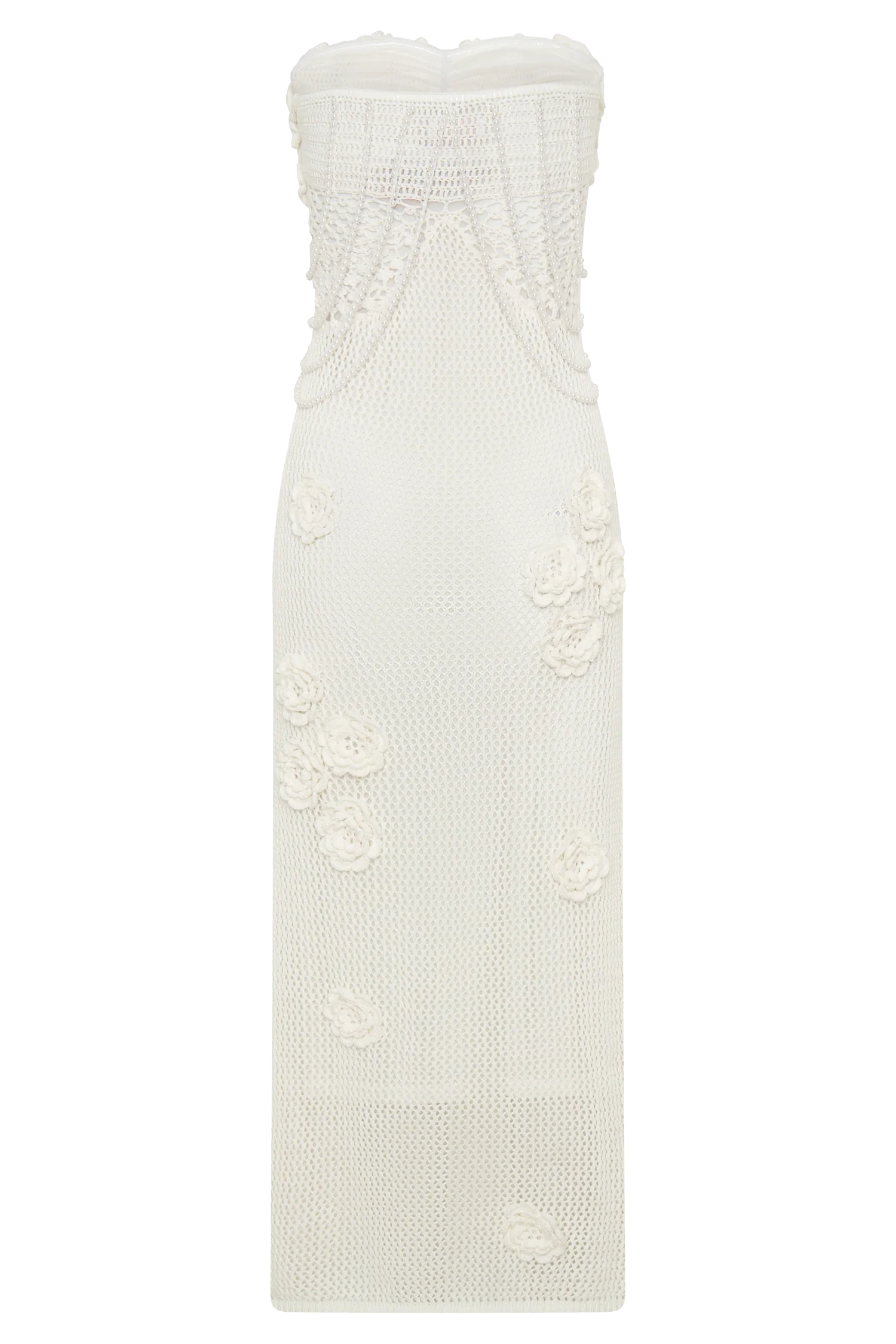 Samantha Crochet Midi Dress With Flowers Ivory
