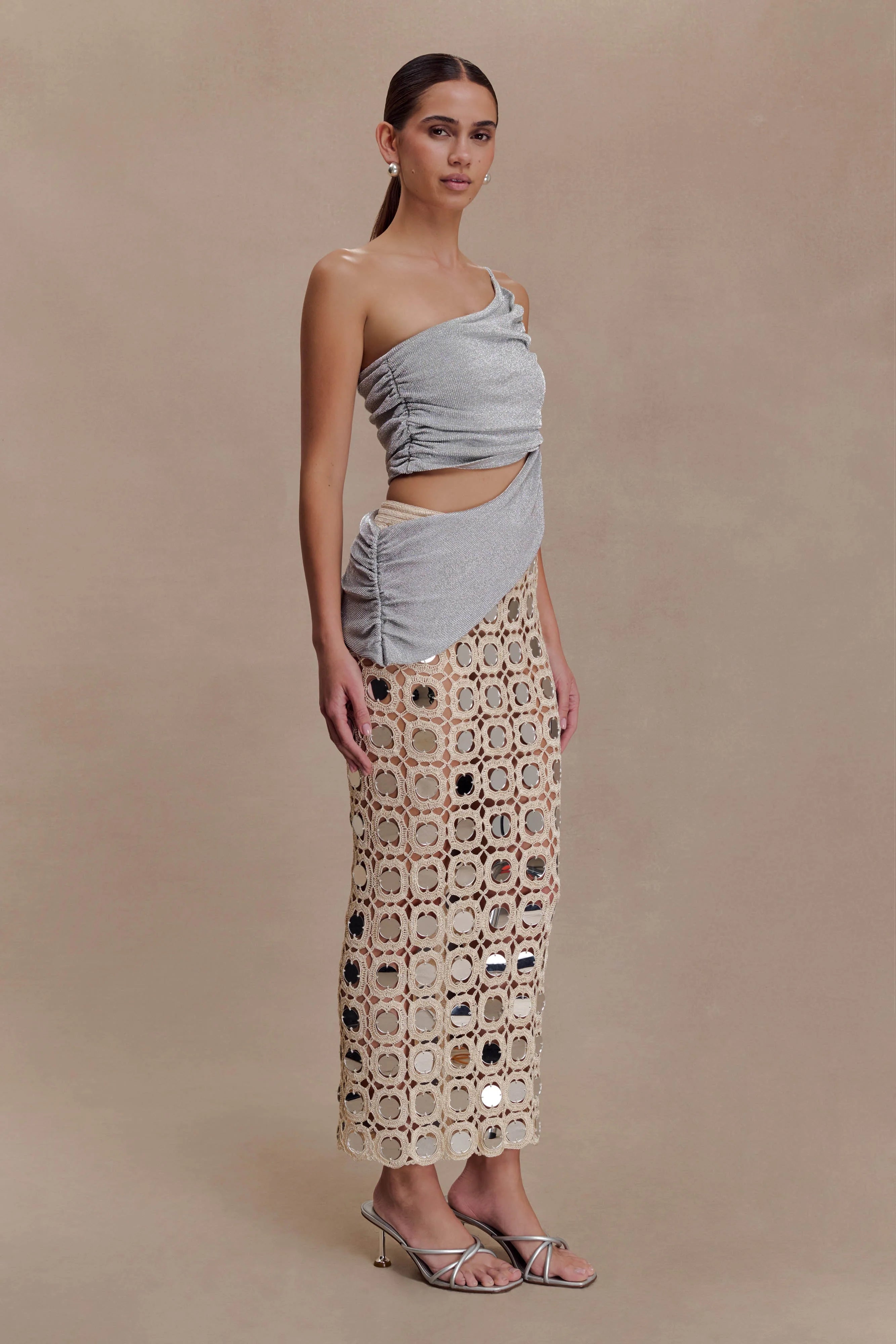 Corah Lurex Drape Knit Top Silver