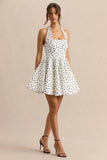 Peggy White Black Polka Dot Halter Neck Skater Mini Dress