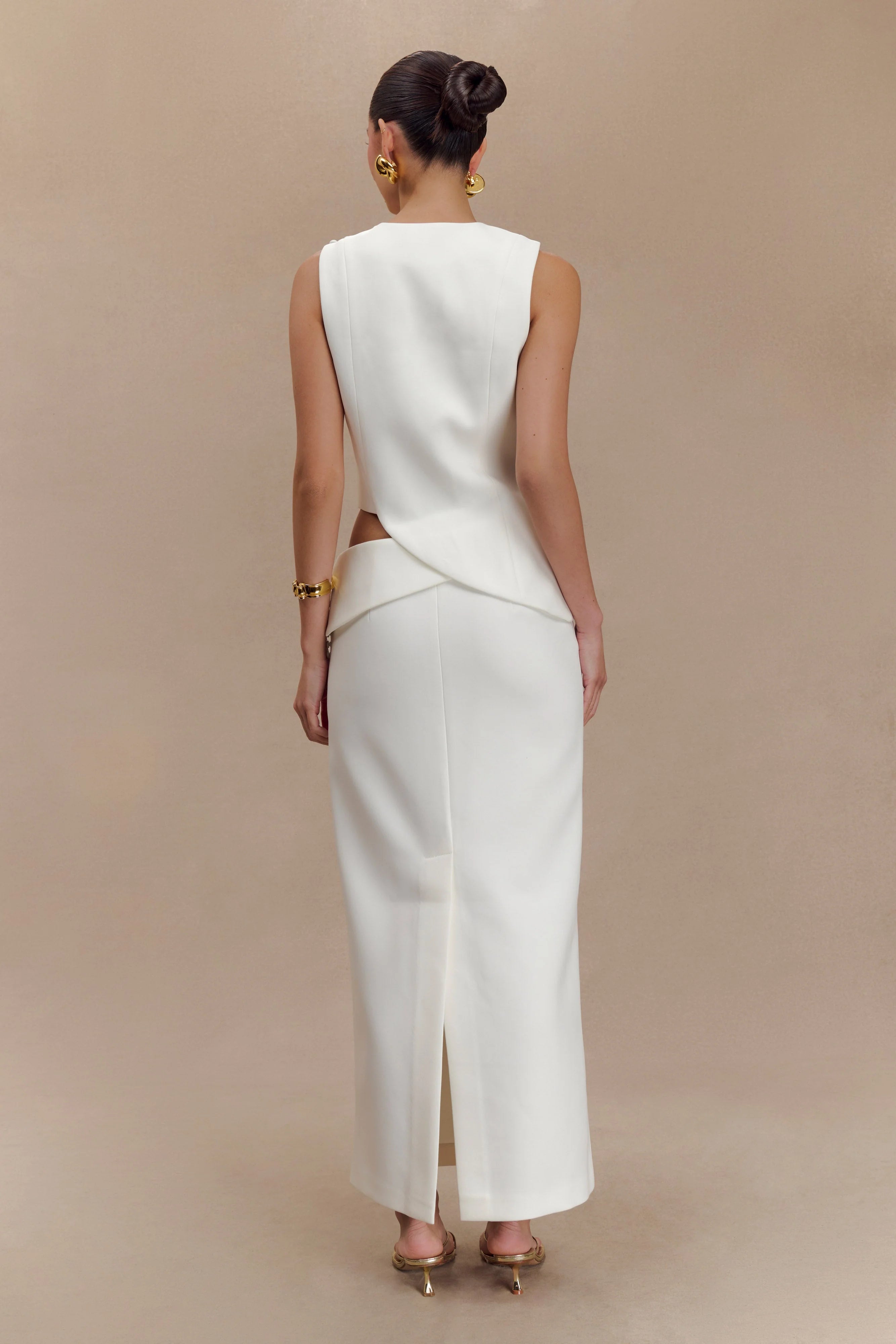 Astrid Asymmetric Sleeveless Suiting Top White