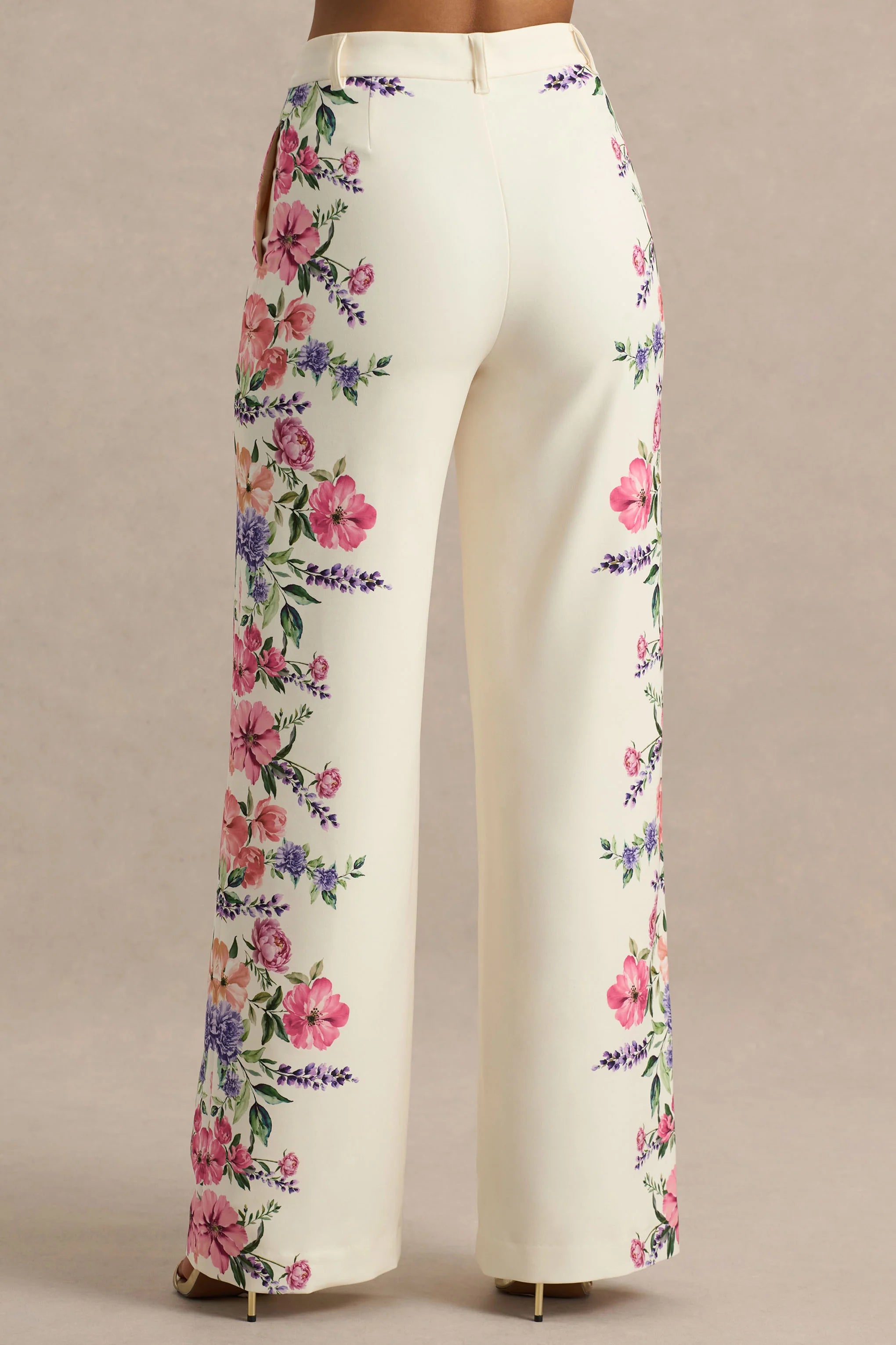 Solana White Floral Border Print Wide Leg Trousers