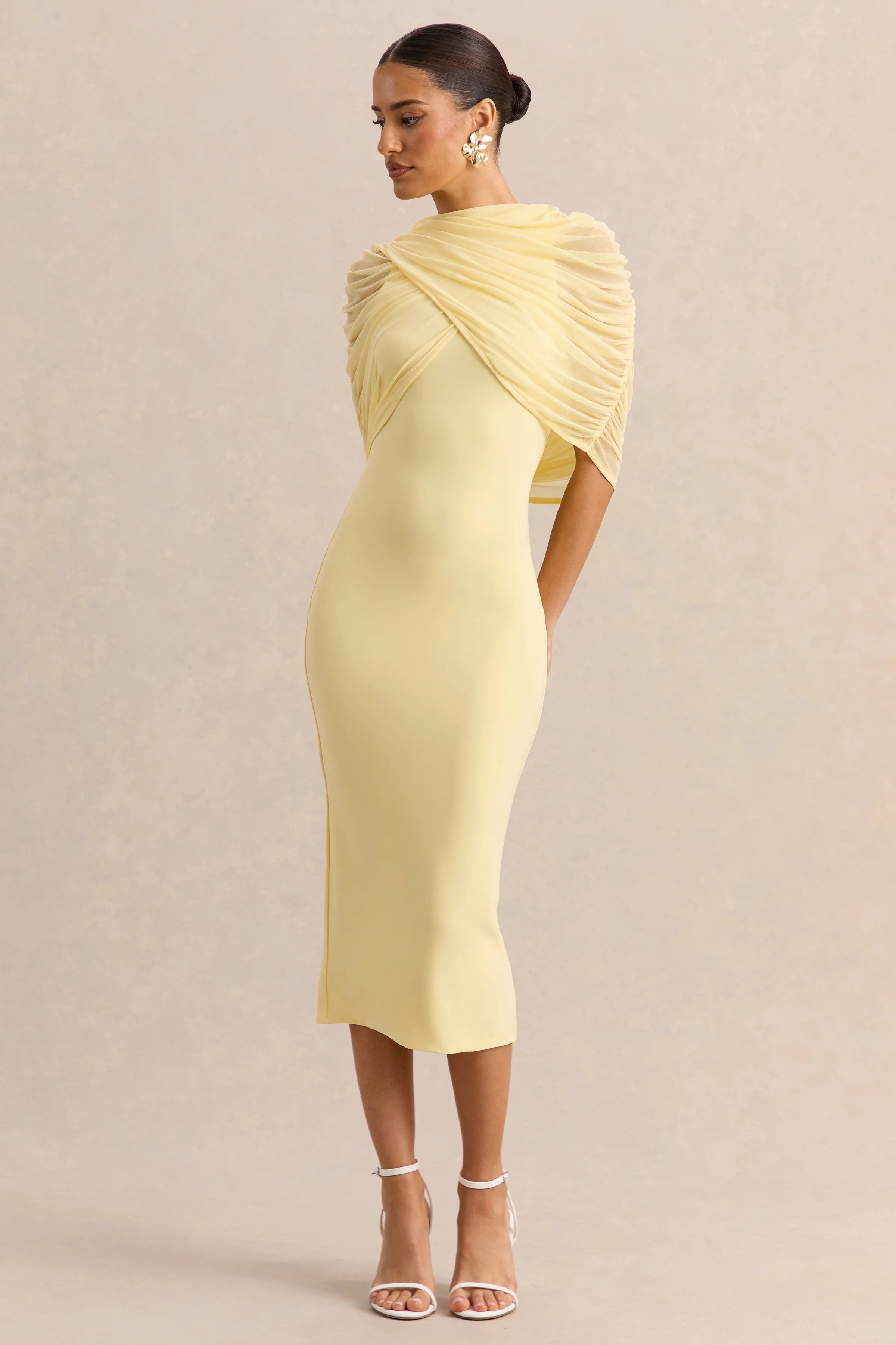 Mirana Lemon Halter Neck Midi Dress