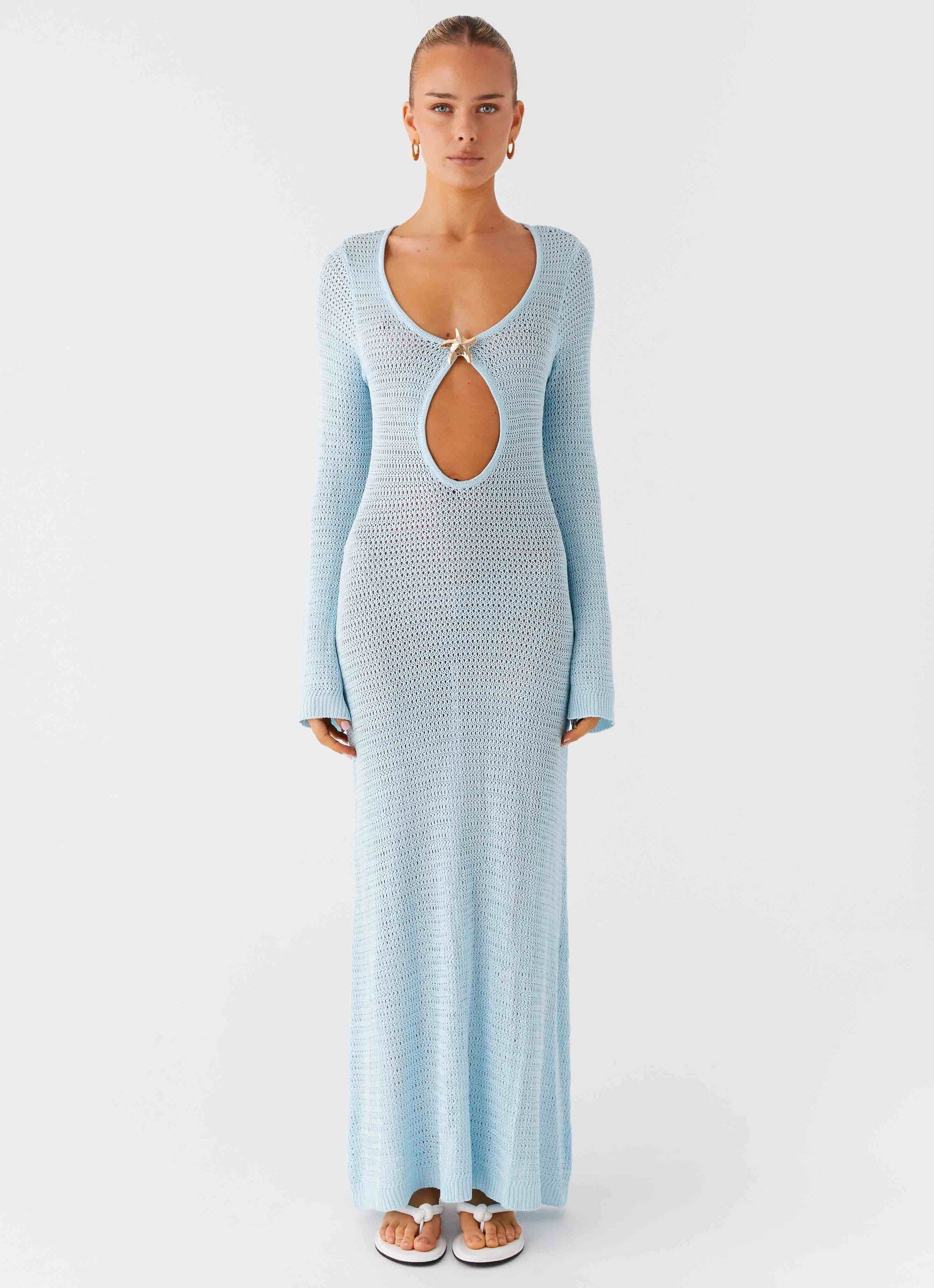 Seascape Crochet Maxi Dress Blue