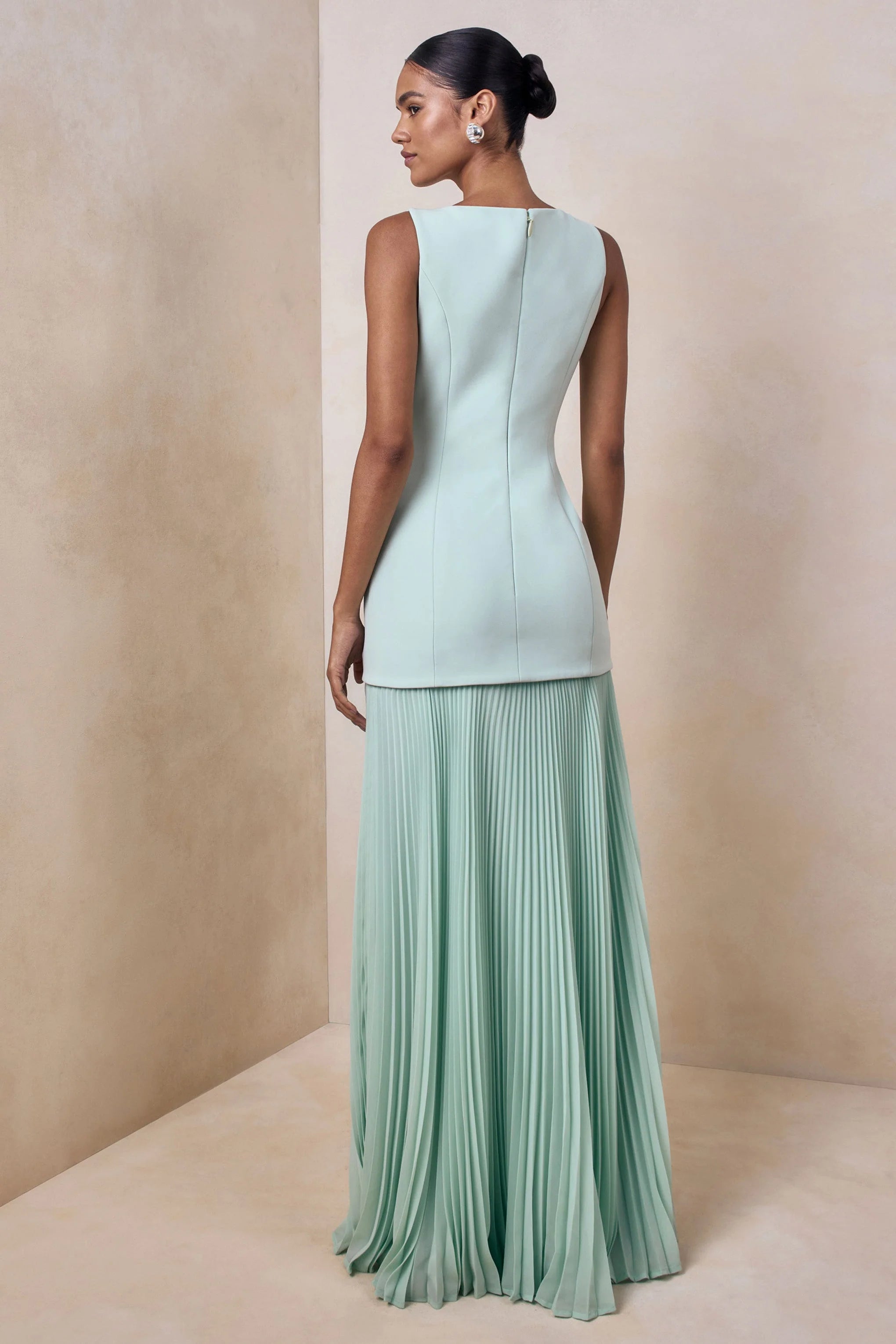 Hadley Sage Boat Neck Maxi Dress With Drop Waist