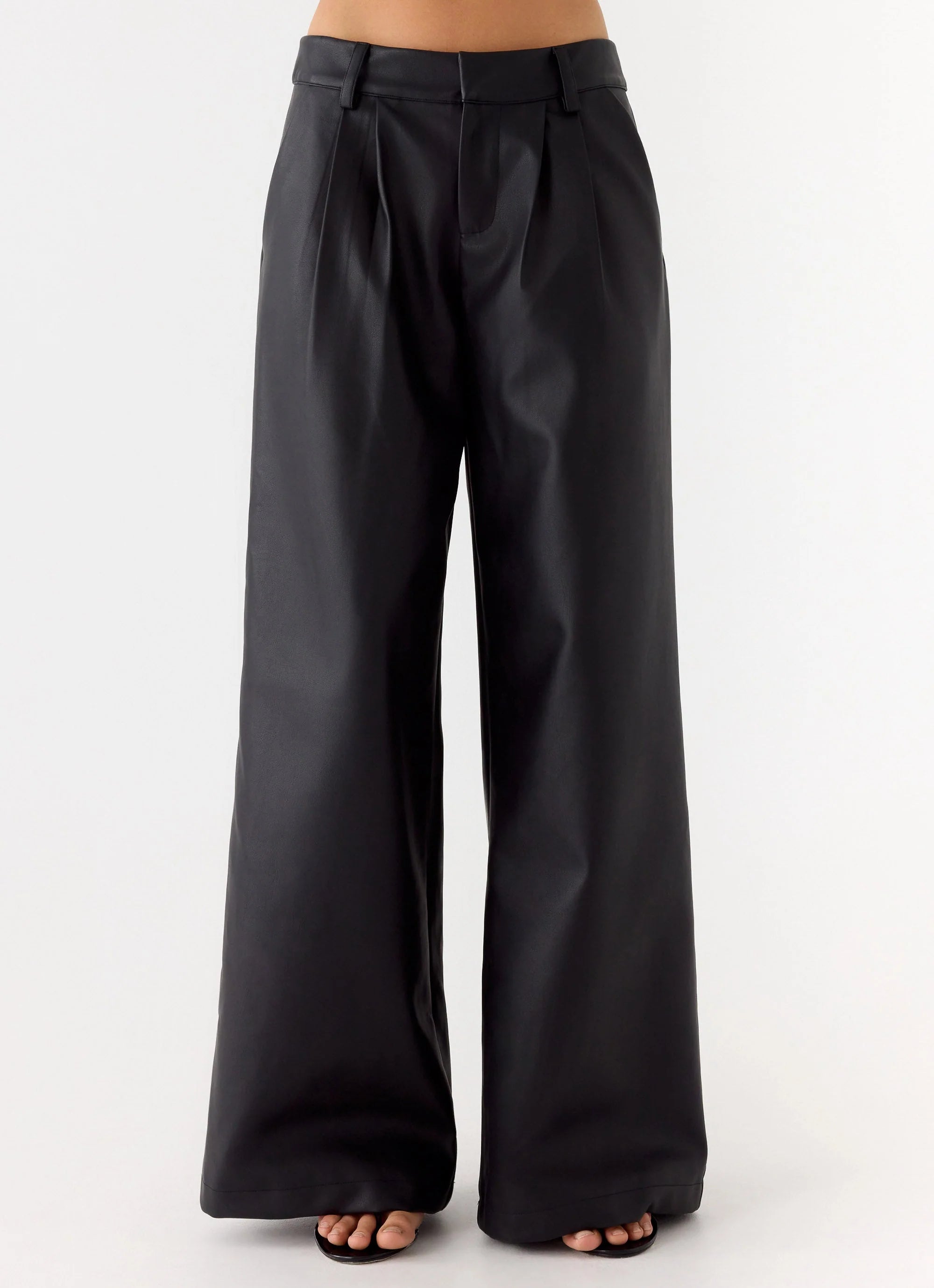 Samuel Low Rise Faux Leather Pants - Black