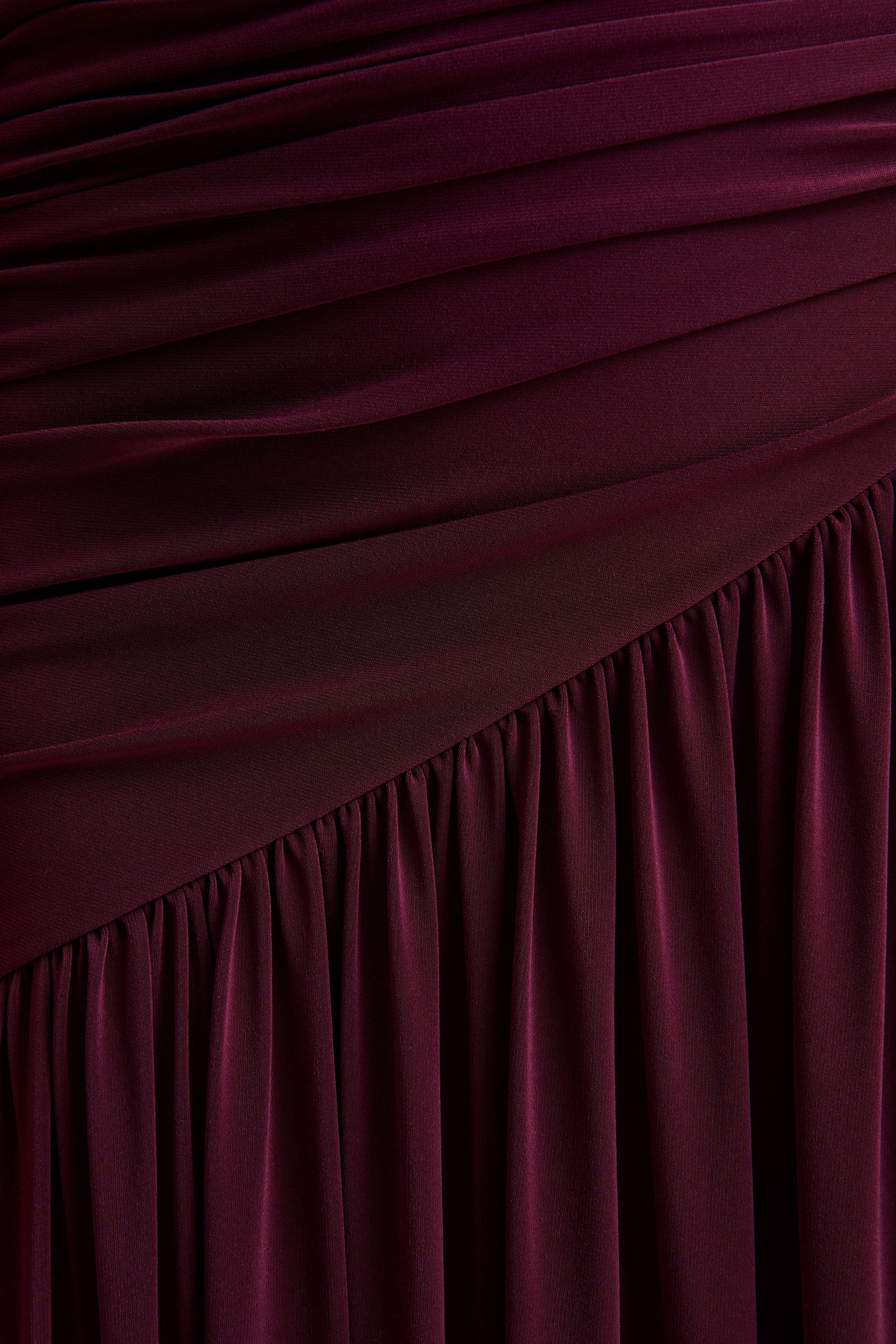 Luminary Dark Plum Bardot Neck Maxi Dress With Mesh Sleeves