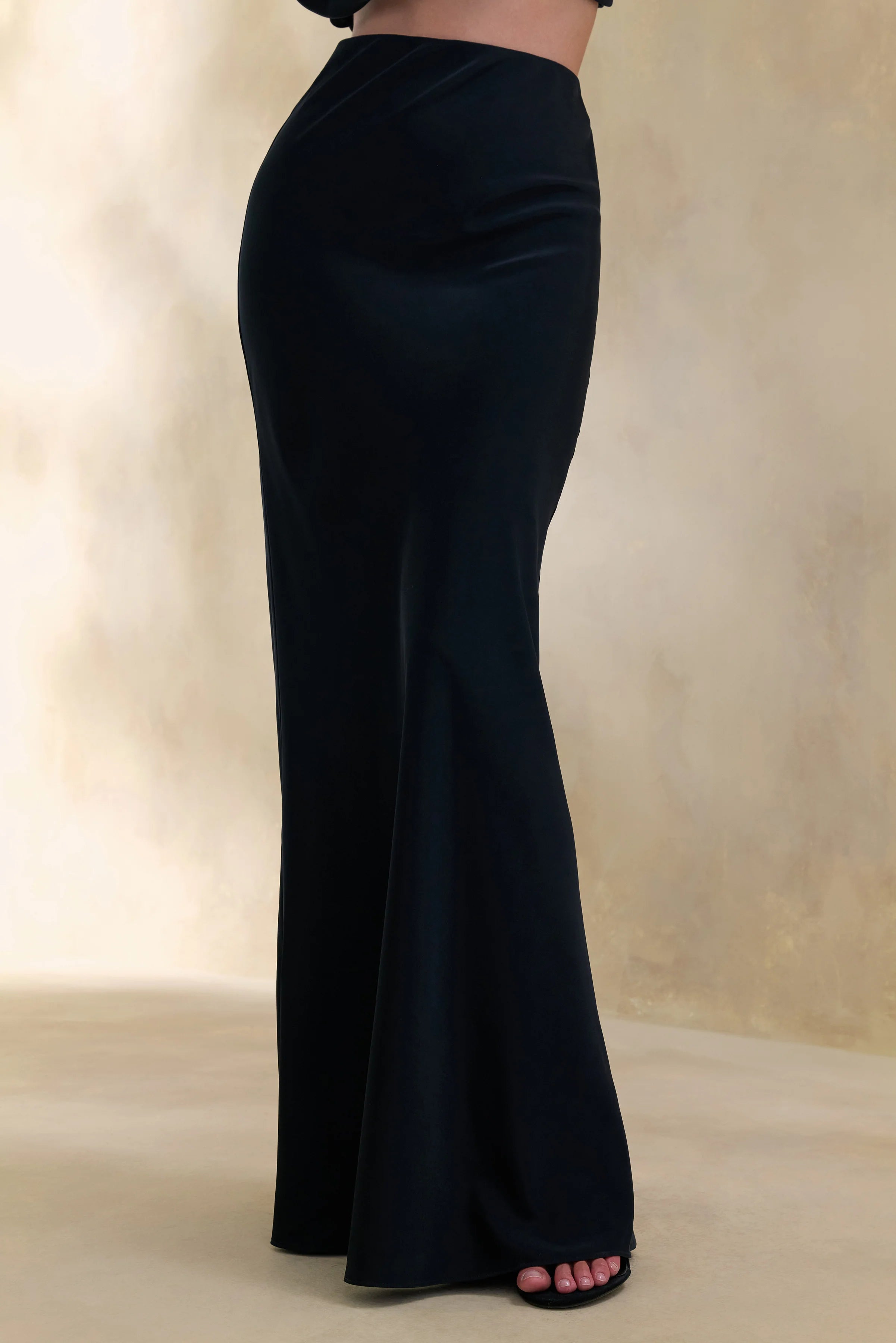 Elaria Black Satin Maxi Skirt