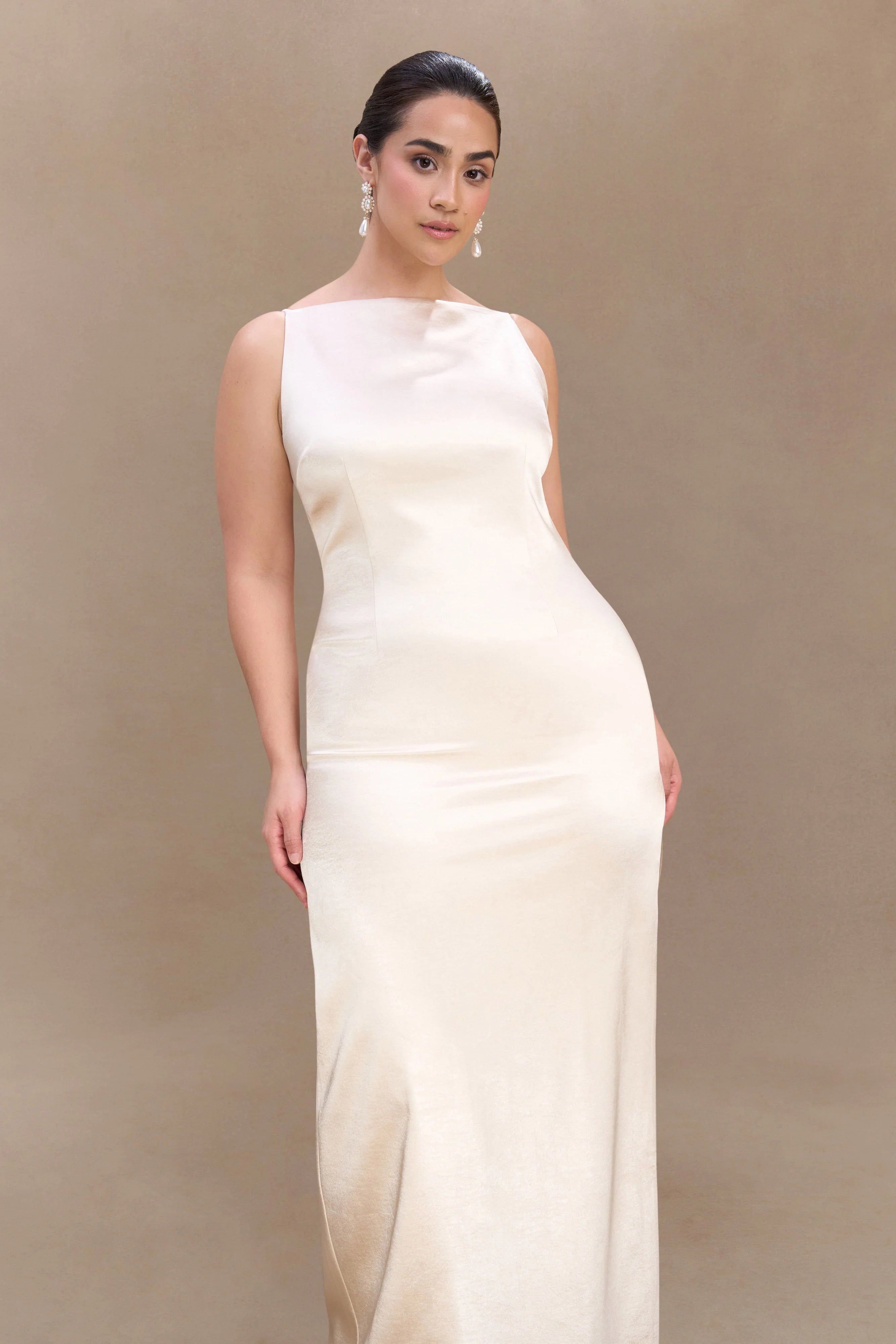 Violet Sleeveless Satin Maxi Dress Blush Gold