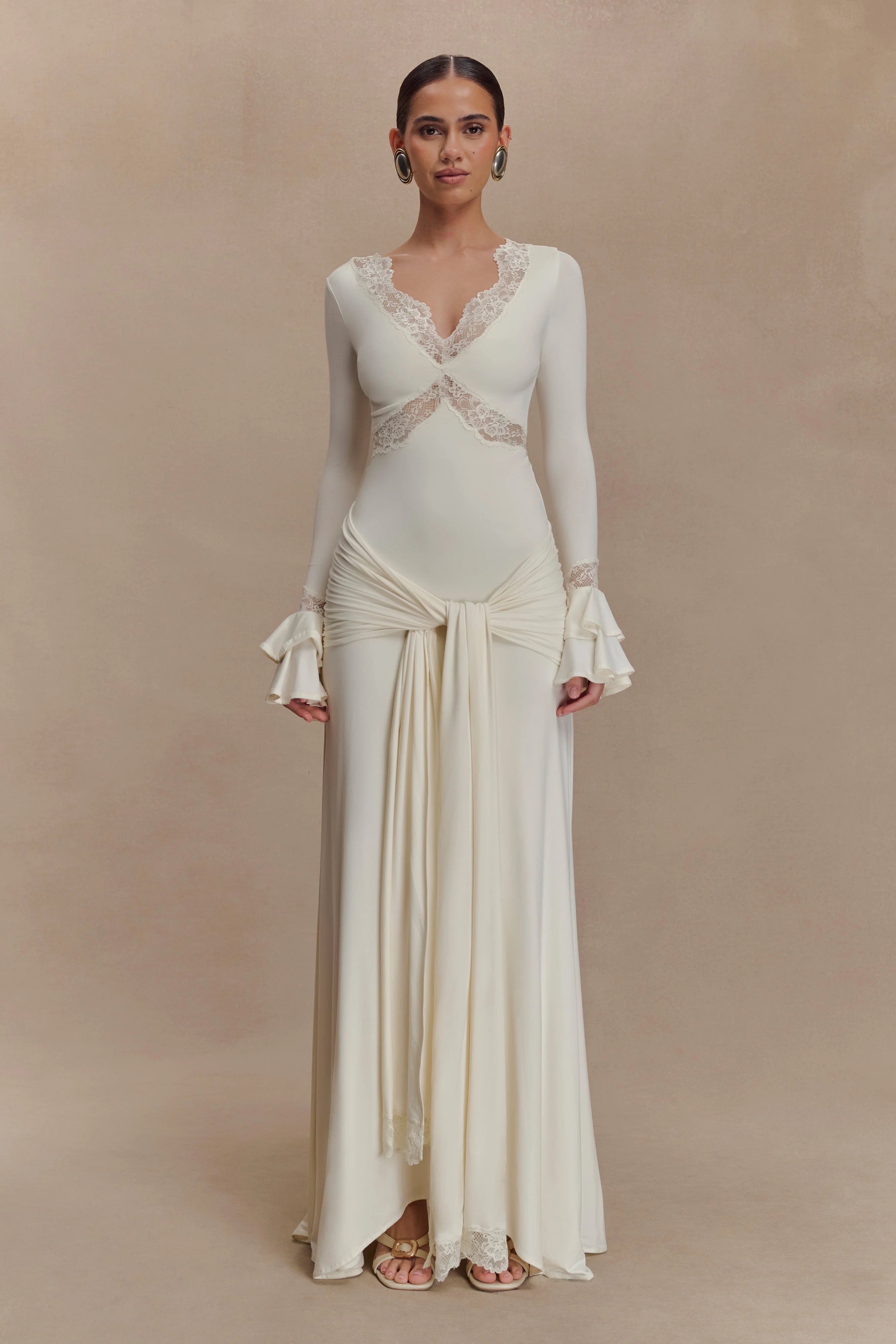 Electra Slinky Lace Maxi Dress Ivory