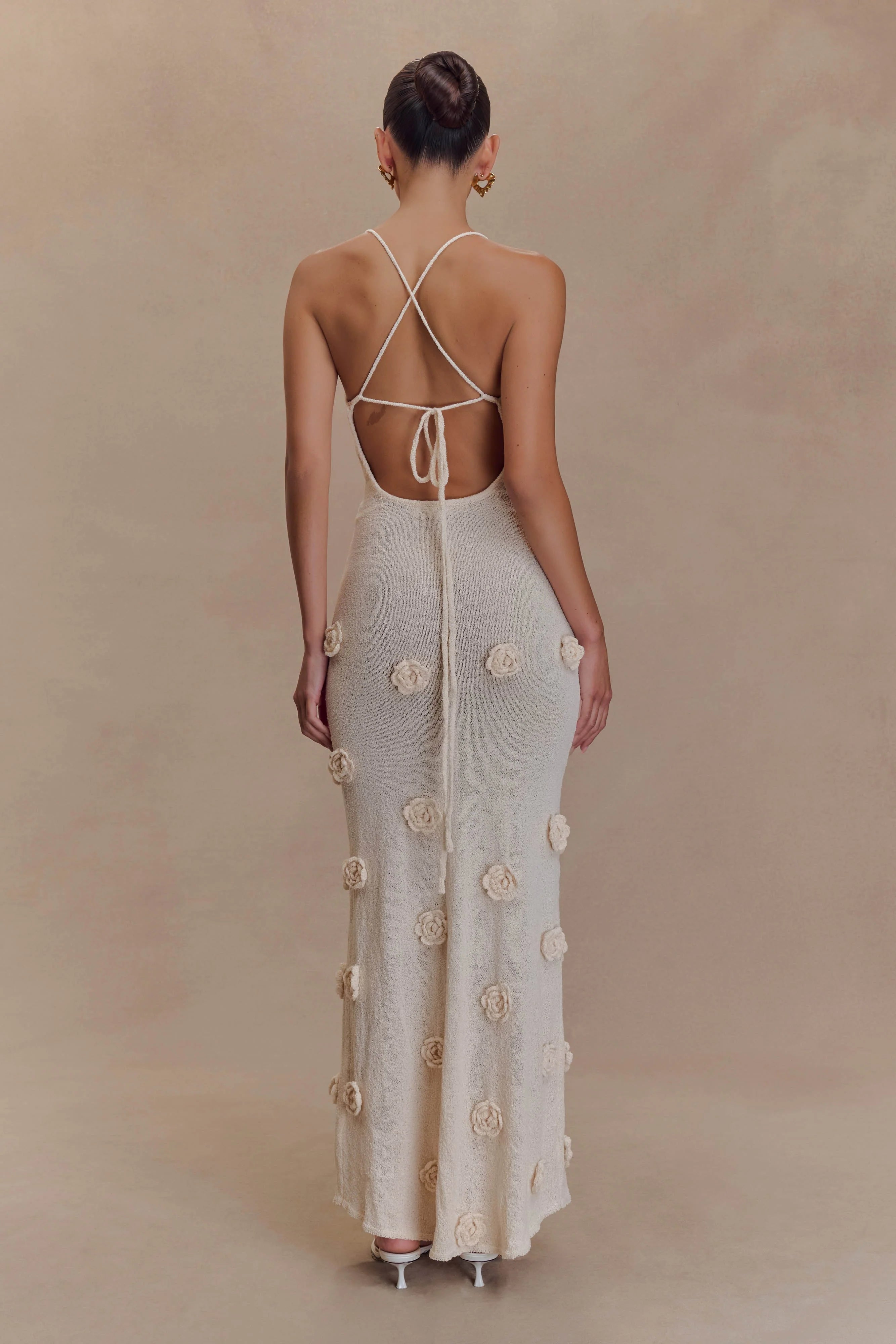 Suki Knit Maxi Dress With Flowers Nude