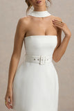Timberly White High Neck Tailored Micro Mini Dress