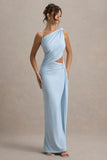 Storm Powder Blue Asymmetric Maxi Dress With Cut Out Details